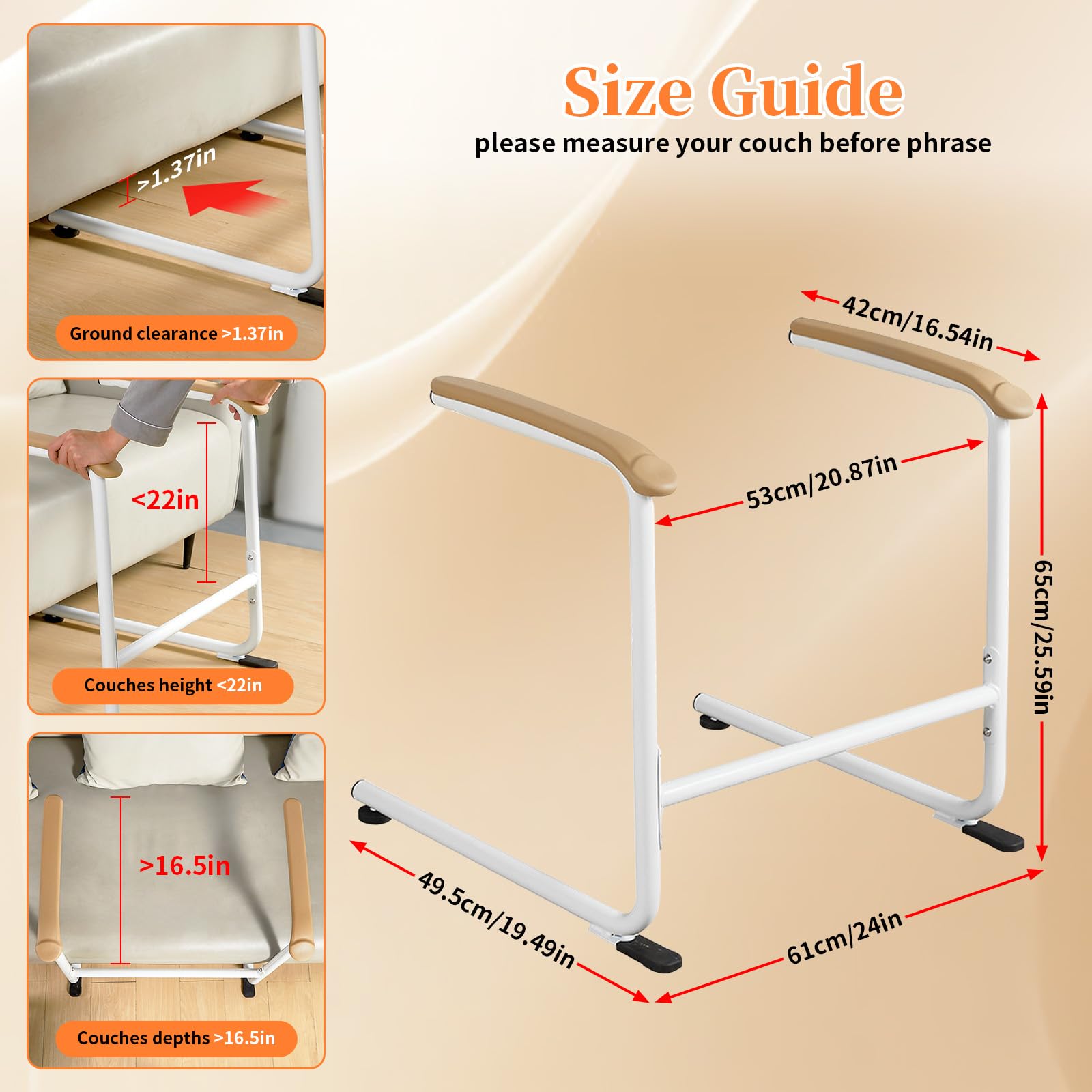 Canapé pour personnes âgées – Aide à la chaise avec poignée rembourrée, design robuste avec fonction antidérapante pour se lever en toute sécurité et plus de mobilité pour les patients, les