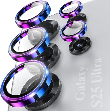 YWXTW Camera Lens Protector for Samsung Galaxy S25 Ultra, [5X Stronger] Individual Metal Ring Tempered Glass Camera Screen Protector for Galaxy S25 Ultra Accessories, Anti Scratch, 1 Set Muti-Colored