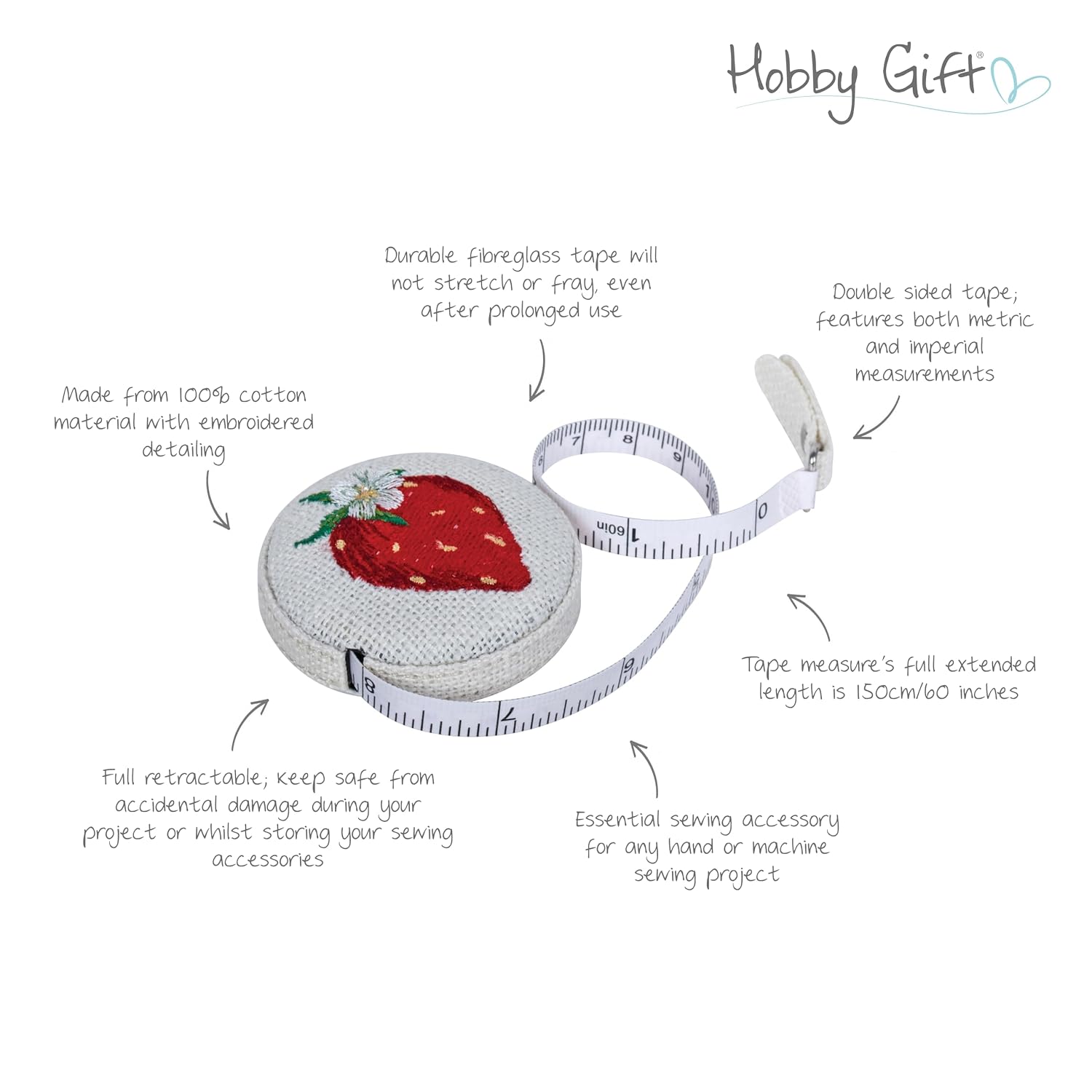 Hobby Gift Retractable Tape Measure, Fabric Covered Flexible Sewing Measuring Tape for Dressmaking, Tailoring, Quilting and Crafts