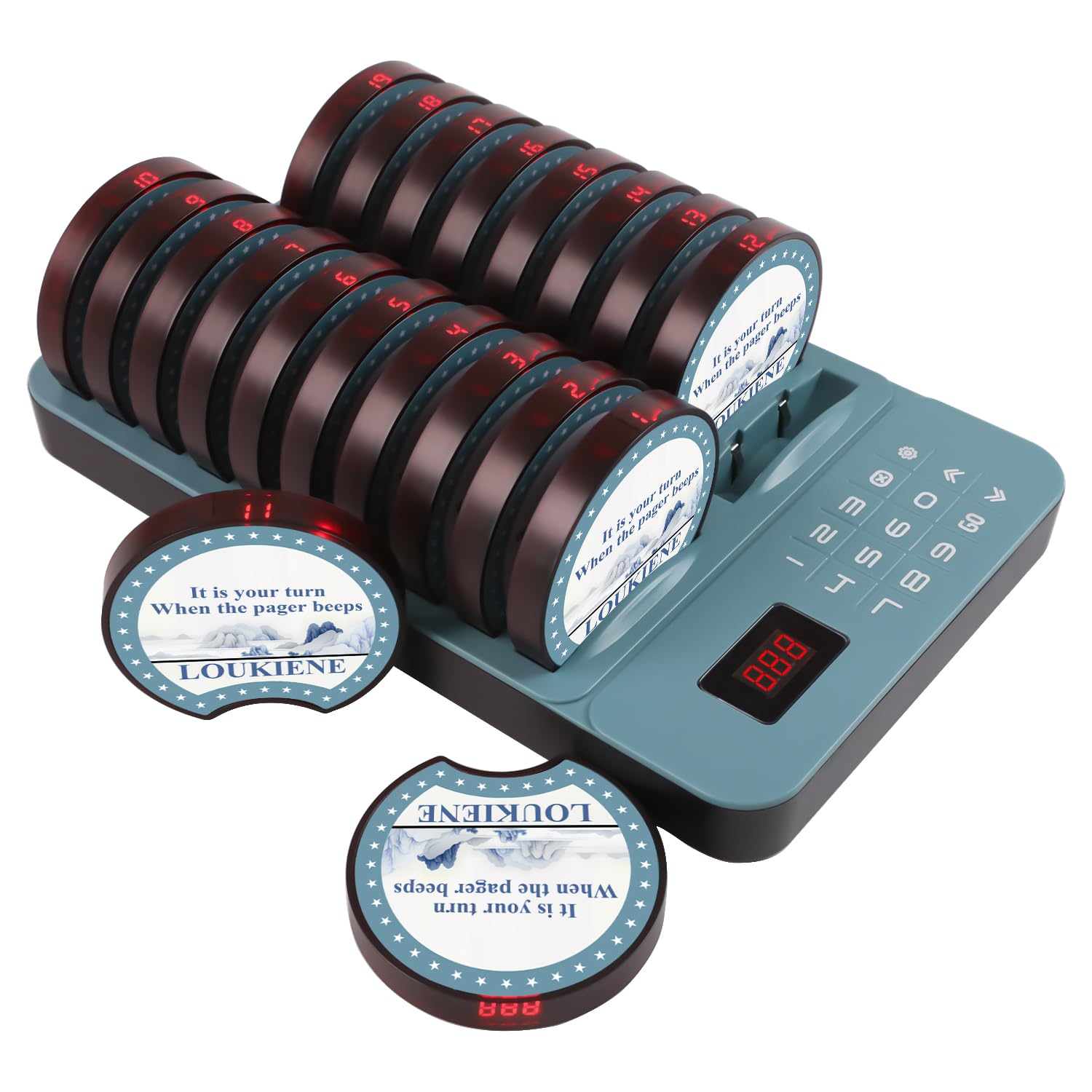 Restaurant Pager System, 20 Coaster Buzzers, Wireless Pagers and Beepers Guest Customer Queue Pagers