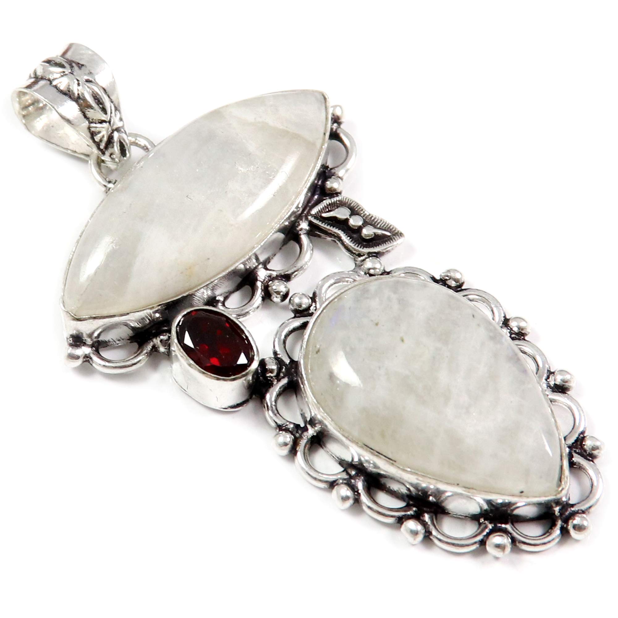 Goyal Craft Women Rainbow Moonstone Natural Gemstone 2.5" Silver Plated Pendant Jewellery GPBZ30-image-33