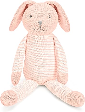 Mousehouse Gifts - Medium Pink Rabbit Soft Toy Plush, Knitted Bunny Teddy Bear for Children and Babies