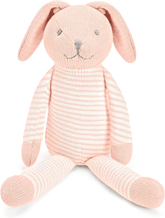 Mousehouse Gifts - Medium Pink Rabbit Soft Toy Plush, Knitted Bunny Teddy Bear for Children and Babies