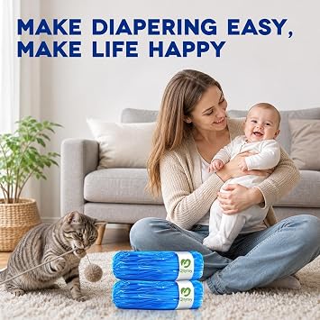 8 Pack Nappy Bin Refill Bags,10M Each Nappy Bags 7-layer&Anti-Odor