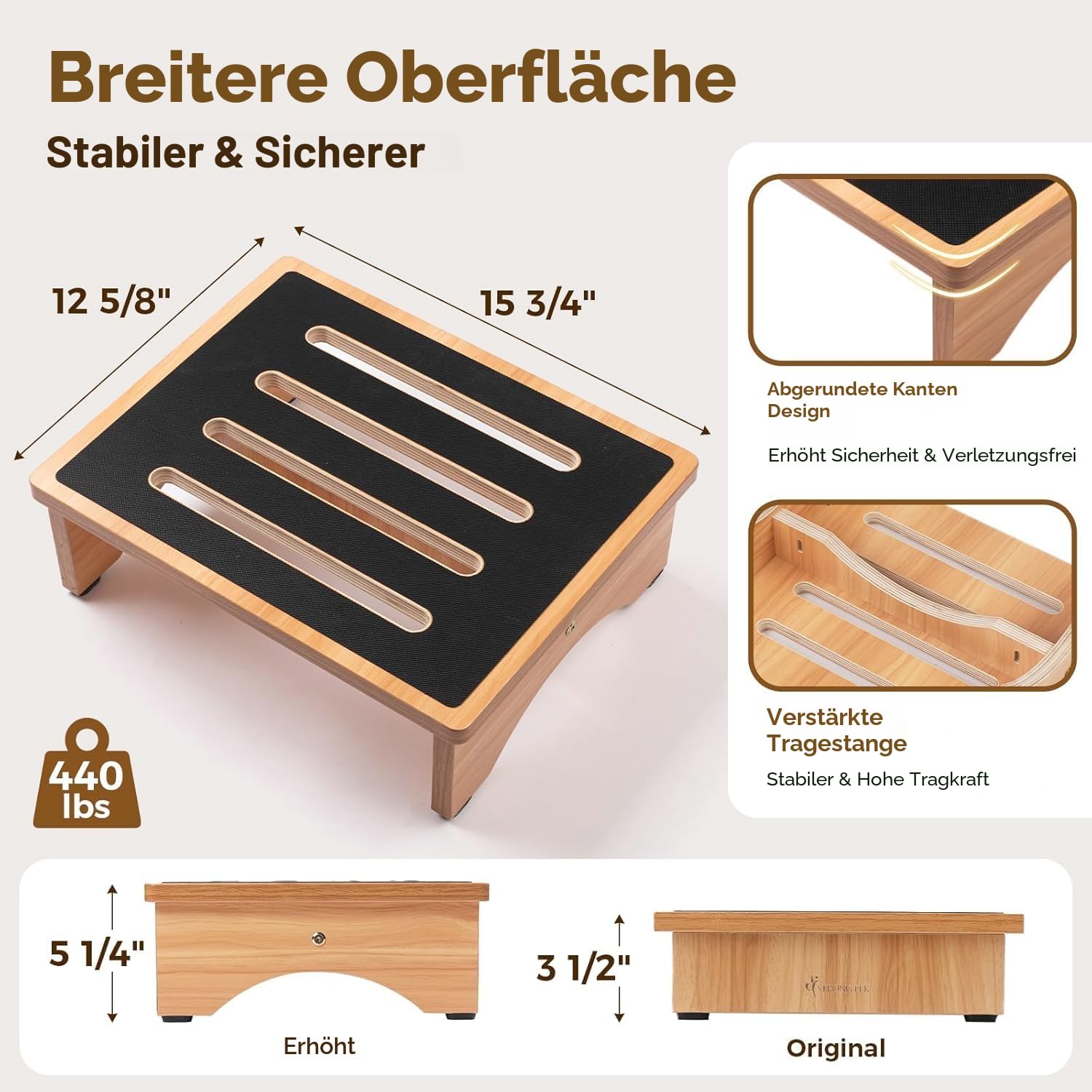 StrongTek Betttritthocker 5 Zoll Holz Senioren Treppe Bis 200 kg