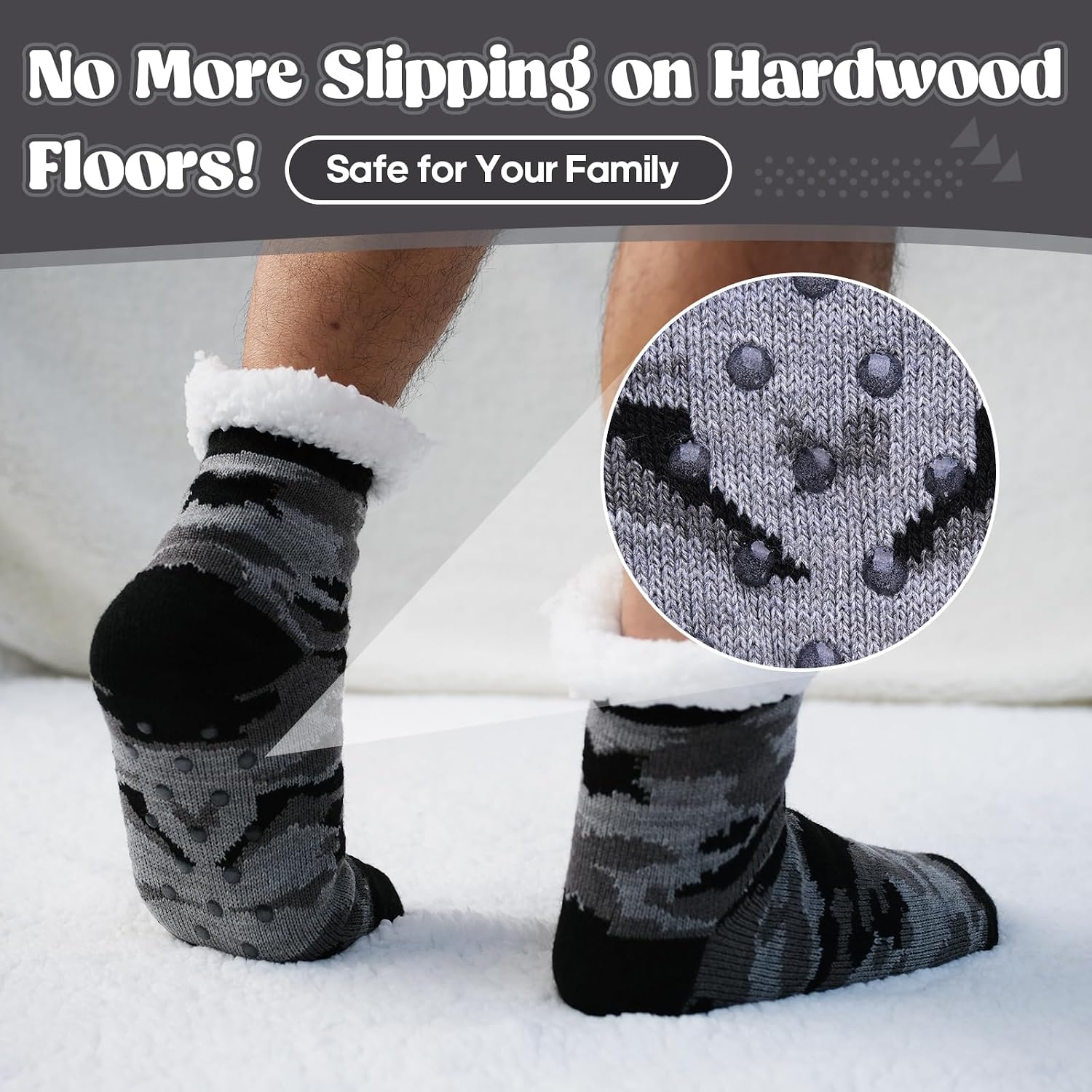 Fuzzy Slipper Socks for men Fluffy Cozy Winter Socks with Non Slip Grip Christmas Fleece Warm Soft Thick Indoor Home Camouflage