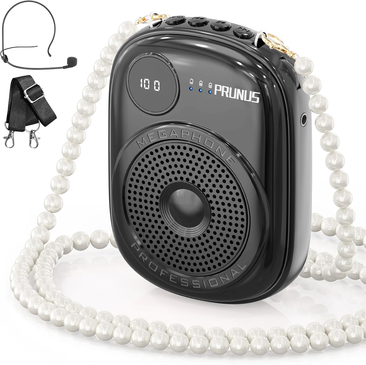 Voice Amplifier for Teacher,Portable Wired Voice Amplifier with Microphone Headset and Speaker,Rechargeable Mini Voice Amplifier for Classroom,Speech,Training,Tour Guide,Pearl Chain Design-Black