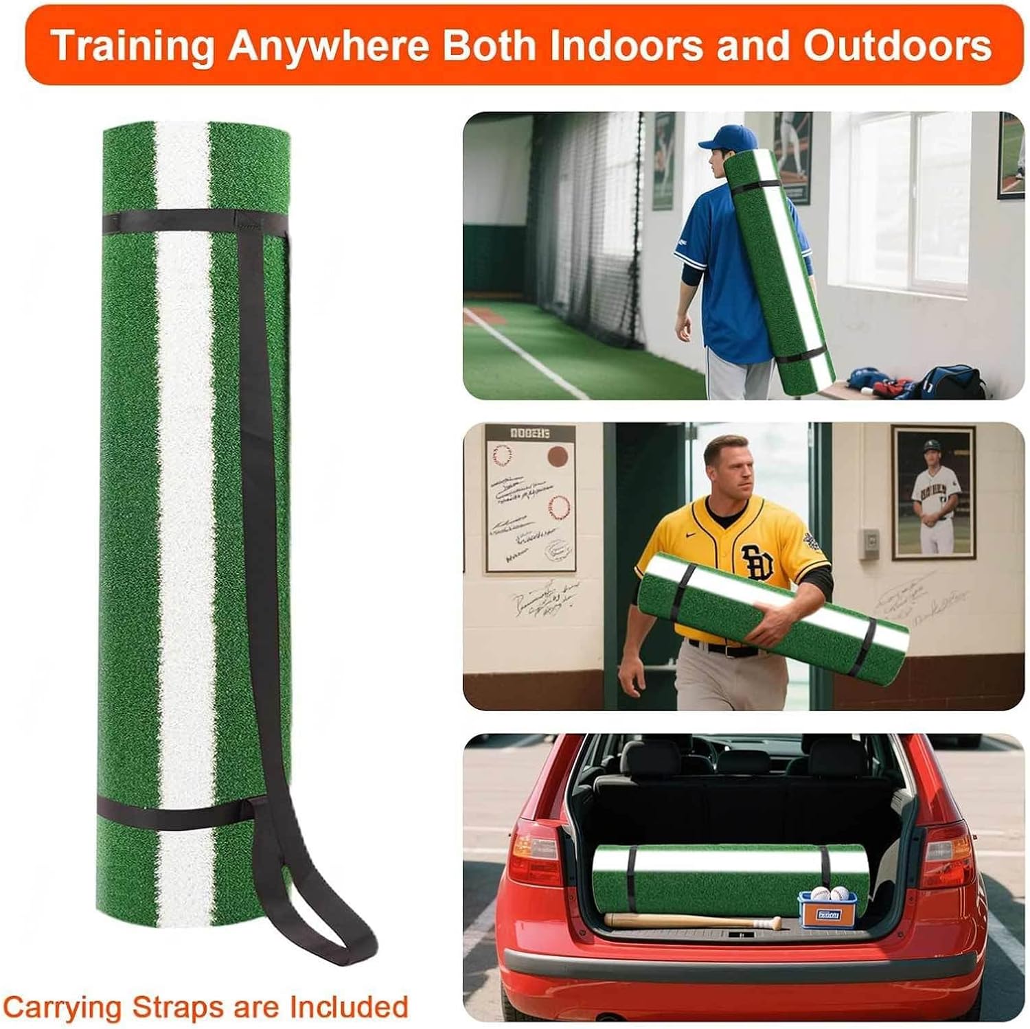 Hitting Mat Baseball, with Home Plate Batters Box Turf Mat, Portable Batting Mat, Home Plate, Batters Box Anti-Fade Turf Indoor and Outdoor Use
