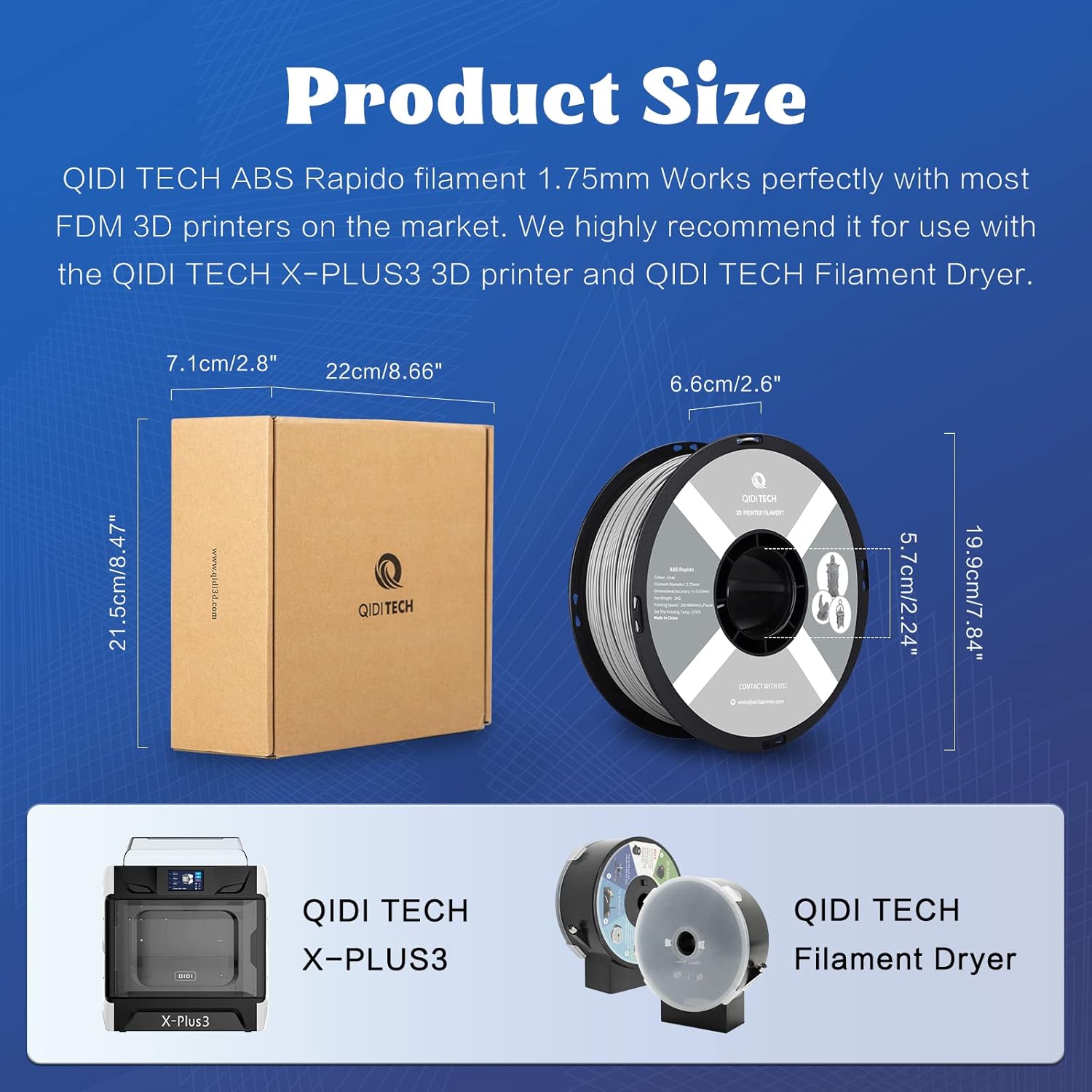 R QIDI TECHNOLOGY ABS Filament 1.75mm, 3D Printer Filament ABS Rapido 1kg Spool (2.2lbs), Suitable for Hyper Speed Printing, 3D Printing Filament Fit Most FDM 3D Printers, Highly Resistant, Grey
