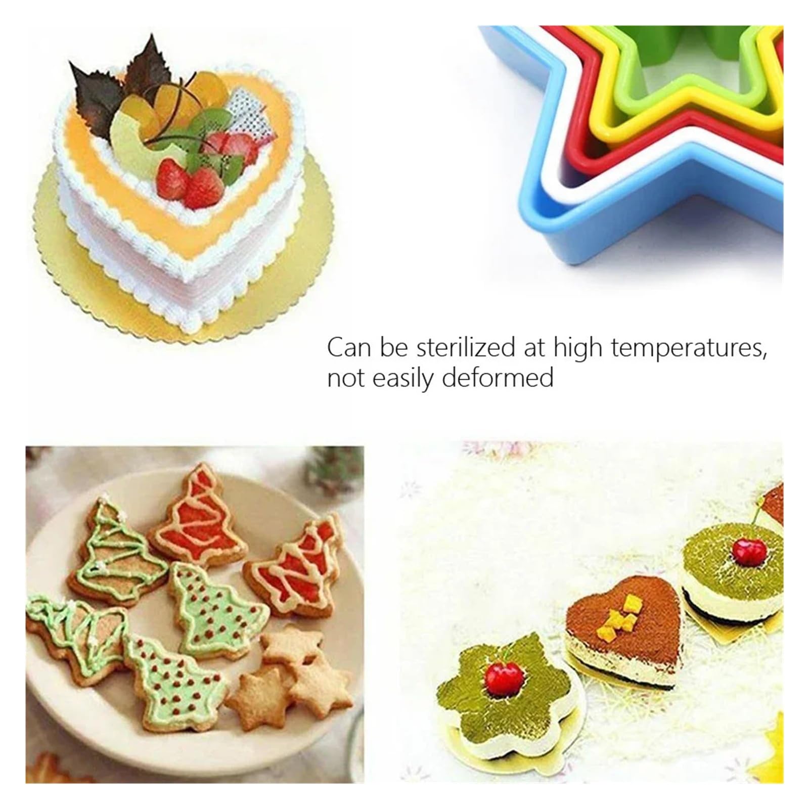 Moules à biscuits en forme d'arbre de noël, en forme de cœur, d'étoile, de piston, for la cuisson de Mousse, décoration de gâteau, outils de bricolage, 5 pièces/ensemble(Heart)