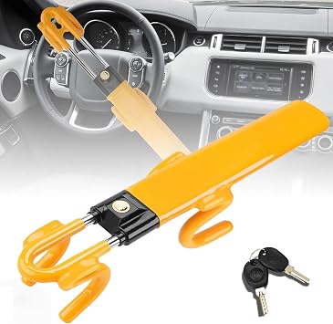 Steering Wheel Lock Twin Bar, Steering Wheel Locks, Car Universal Steering Lock Heavy Duty High Visibility Universal Fit for Cars, SUVs, Motorhomes, Caravans, 2 Keys