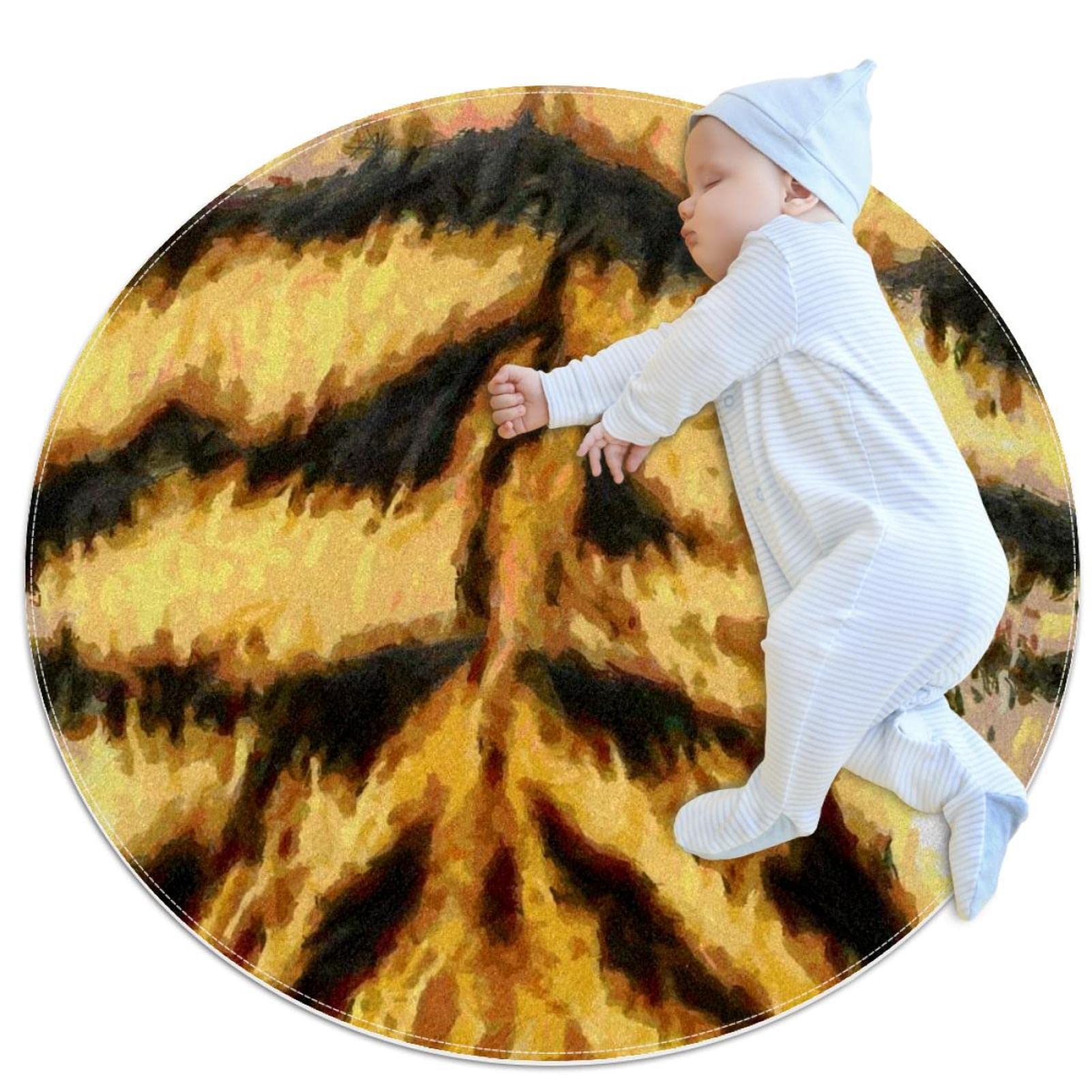 Tapis tigre rond 1m antidérapant pour chambre enfant et salon