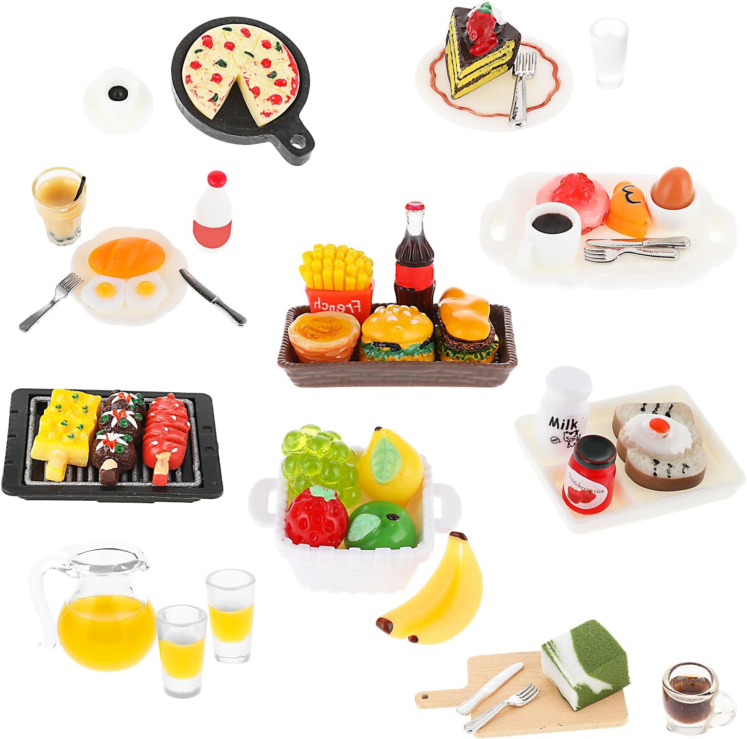 cobeeMiniature Food and Drink, 50 Pieces 1:12 Dollhouse Miniature Food Dollhouse Accessories Dollhouse Food Doll Accessories Toy Tableware Mini Kitchen Small Cake Decoration