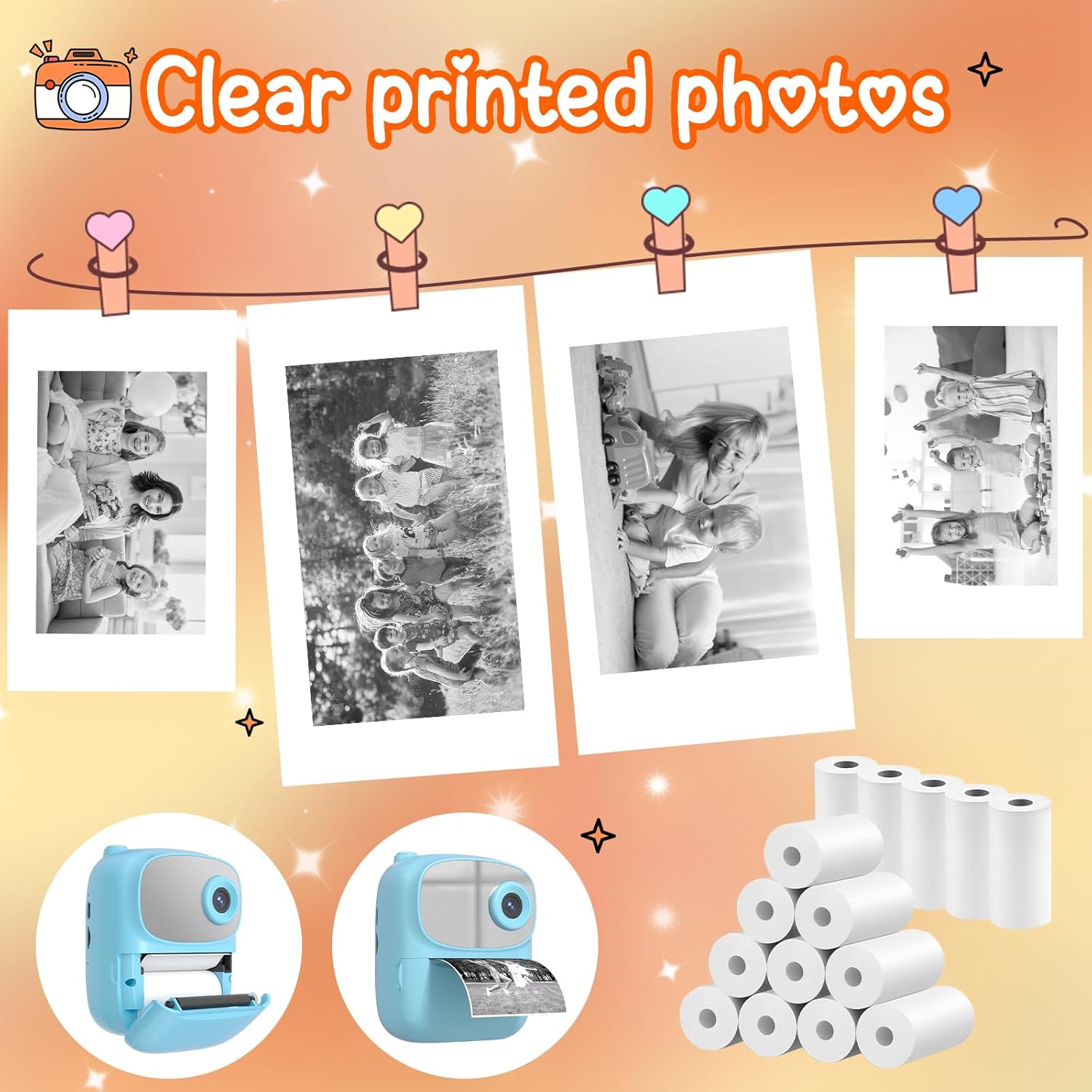 Thermal Paper for Kids Camera Instant Print, 57x25mm Instant Print Paper, 15 Rolls Kids Camera Instant Print Paper Compatible with Most Instant Print Cameras for Kids(72 Pcs/Roll) - Image 6
