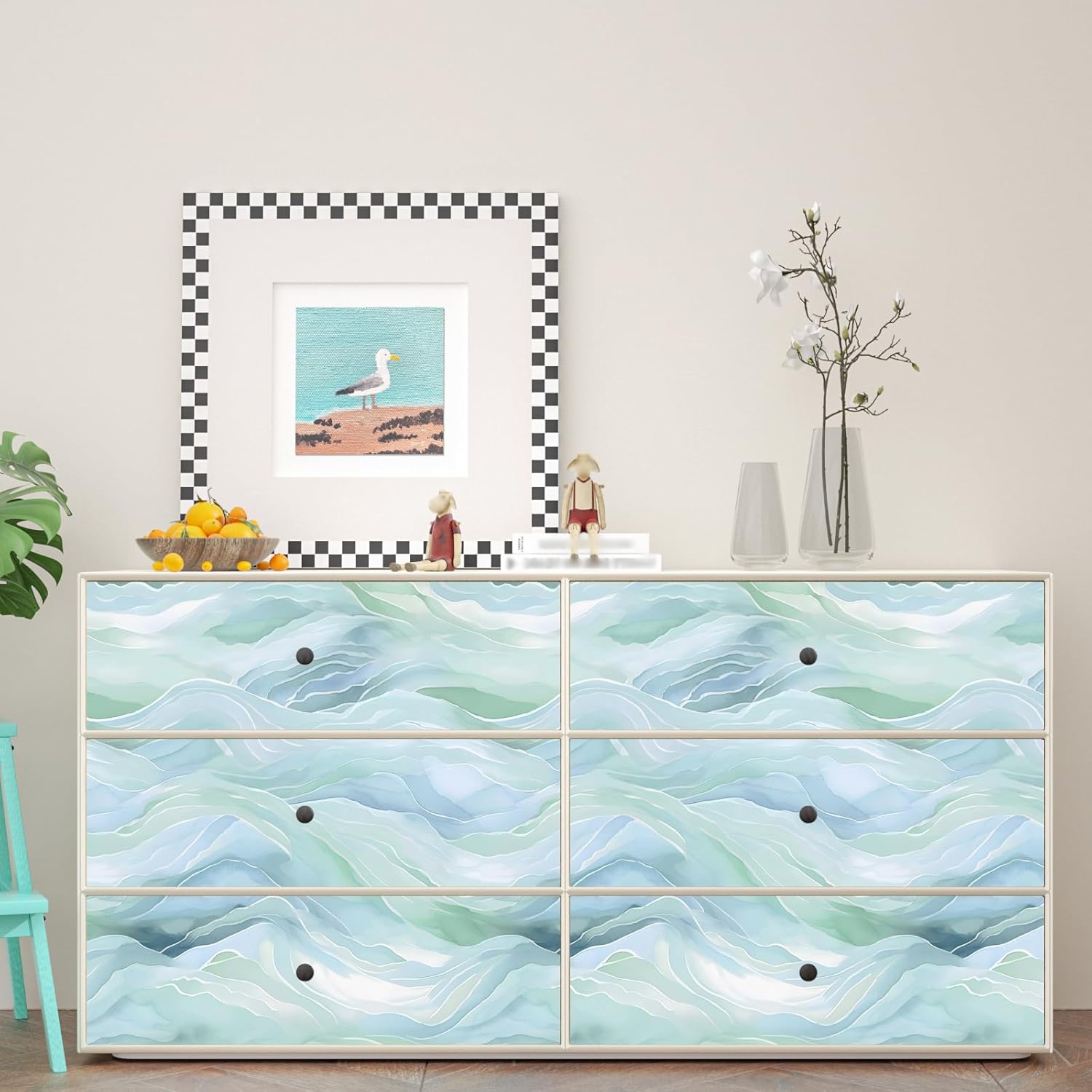 ILHIIOR Blue Floral Peel and Stick Wallpaper Boho Leaf Contact Paper Blue Sky Removable Self Adhesive Waterproof Wall Paper for Cabinet Drawers Wall Decor Renter Friendly 17.5''x393''