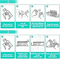 Vista 7 de HapiRm Soporte de esponja para fregadero de cocina, organizador de fregadero de cocina sin taladro, soporte para esponja de platos a prueba de Dorado