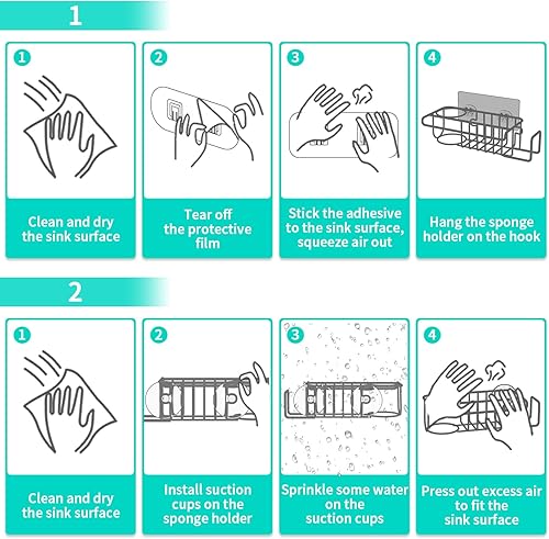 Miniatura 7 de HapiRm Soporte de esponja para fregadero de cocina, organizador de fregadero de cocina sin taladro, soporte para esponja de platos a prueba de