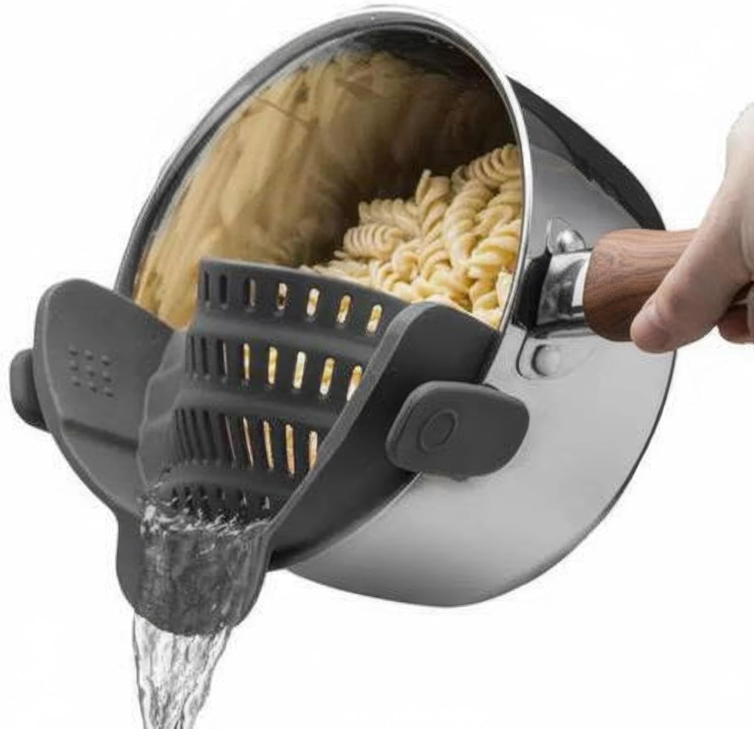 Clip On Pot Strainer - High Heat Safe Silicone Pasta Drainer - Hands-Free Colander for Spaghetti, Ground Beef & Grease - Universal Fit for Bowls & Pans - Gray Kitchen Cooking Gadgets 2025
