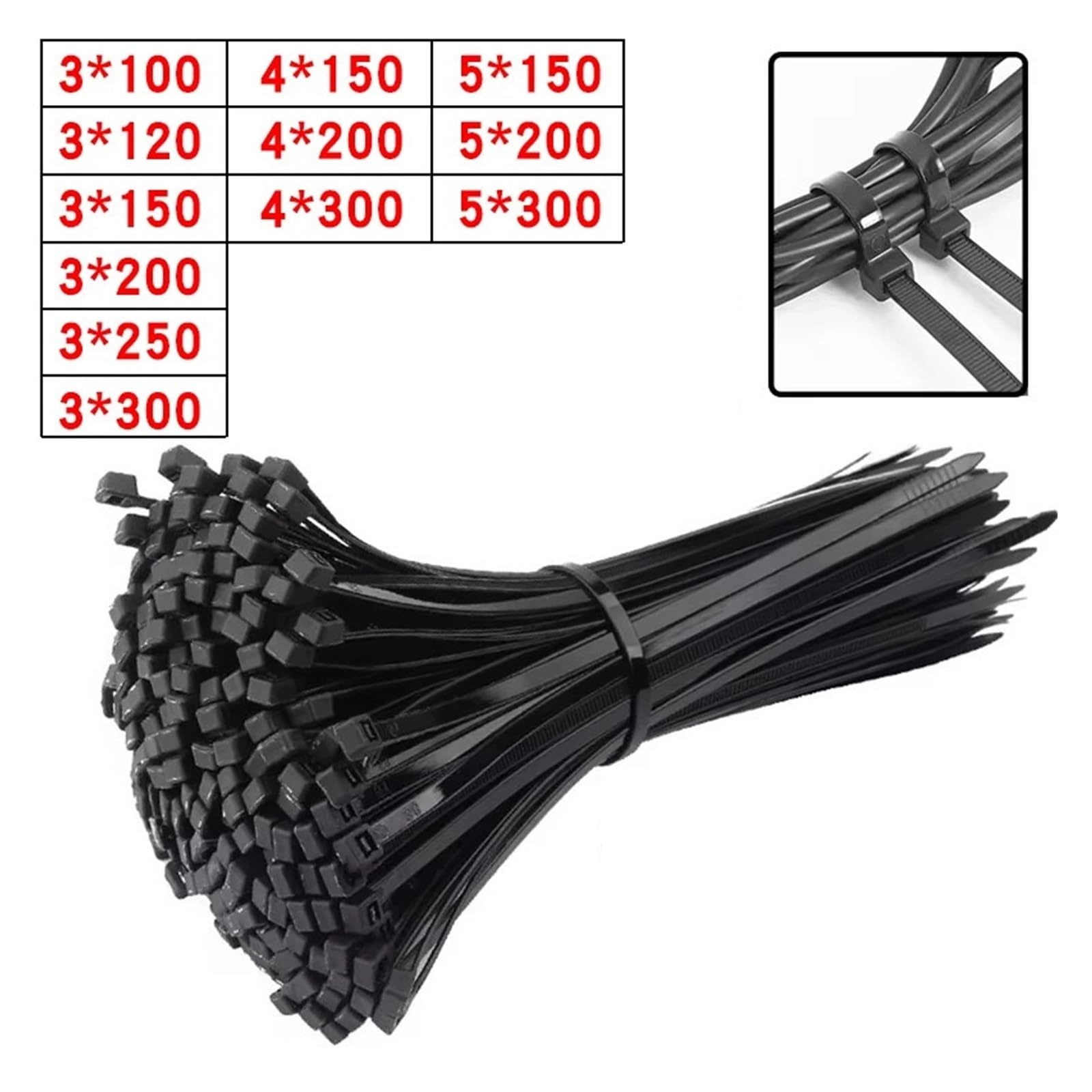 Bridas de nailon de plástico con autocierre, ajustables, for el hogar y la oficina, 500/1000 unidades - Fácil Instalación(2.5x300mm (500pcs))