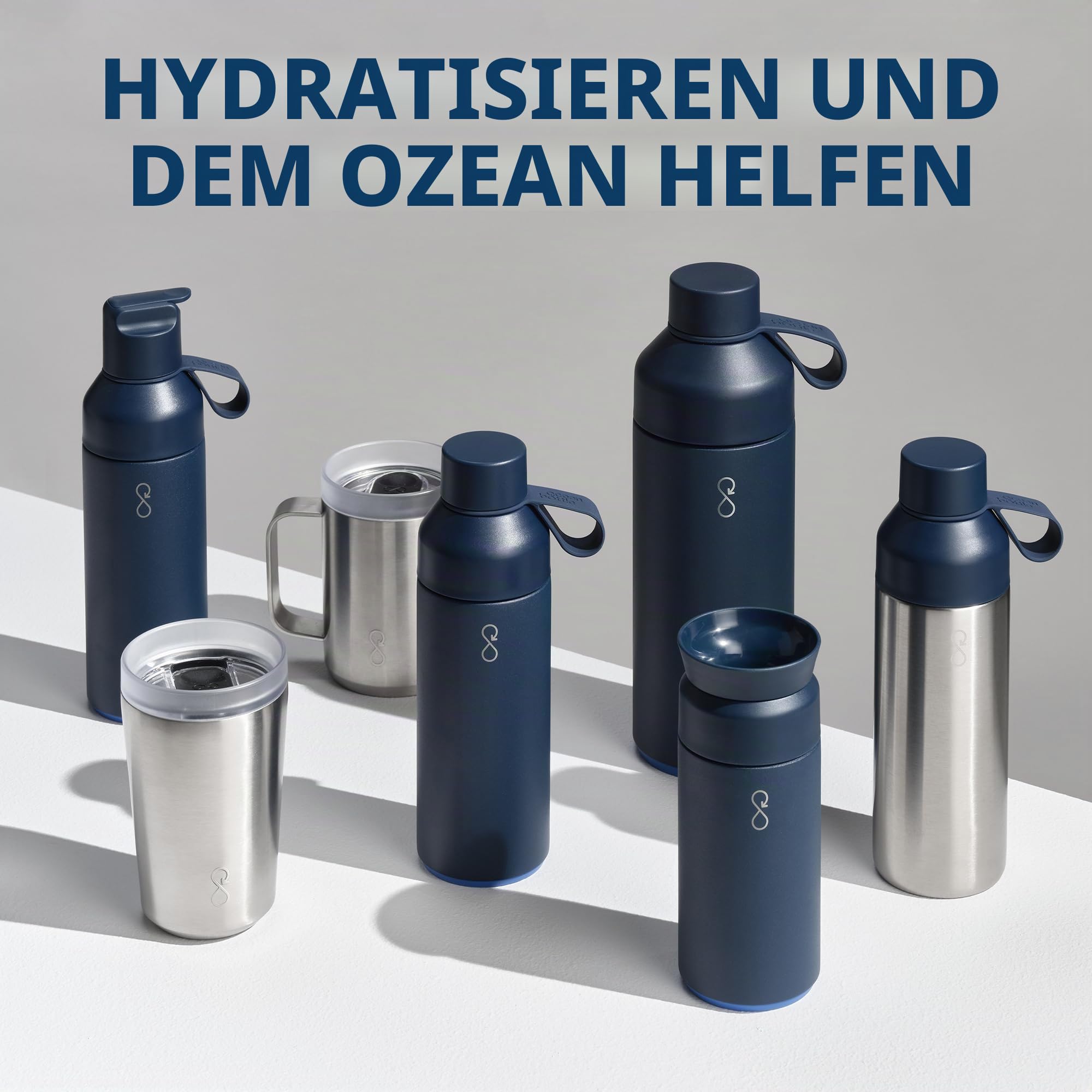 Ocean Bottle Wiederverwendbare Trinkflasche aus recyceltem Edelstahl, umweltfreundlich und wiederverwendbar, Ozeanblau, 1 l