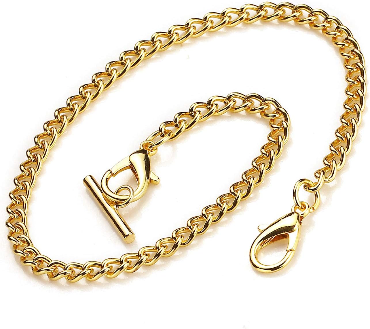Silver/Gold Pocket Watch Chain 14 Inch Albert T Bar Chain with Lobster Clasps Watch Chain Link Vest for Your Pocket Watch