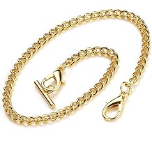 BOSHIYA Silver/Gold Pocket Watch Chain 14 Inch Albert T Bar Chain with Lobster Clasps Watch Chain Link Vest for Your Pocket Watch
