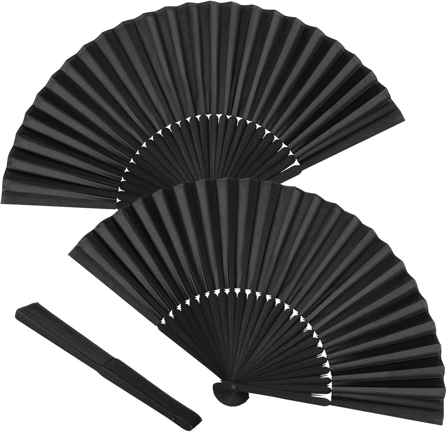 Minelife 2 Pack Bamboo Silk Folding Fan Handheld, Chinese Vintage Retro Fabric Fans, Black Hand Fan for Performance, Dance, Fighting, Wedding, Church, Party & Gift