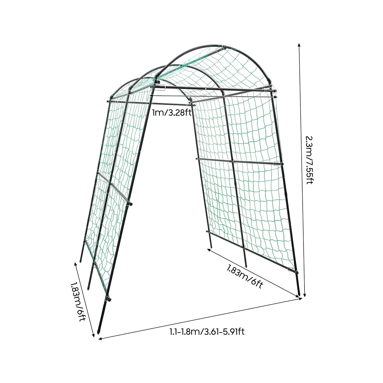 Arco da giardino in metallo, 183 cm x 230 cm, curvo, supporto per piante rampicanti, larghezza regolabile 1,1 – 1,8 m, per varie piante rampicanti e rose
