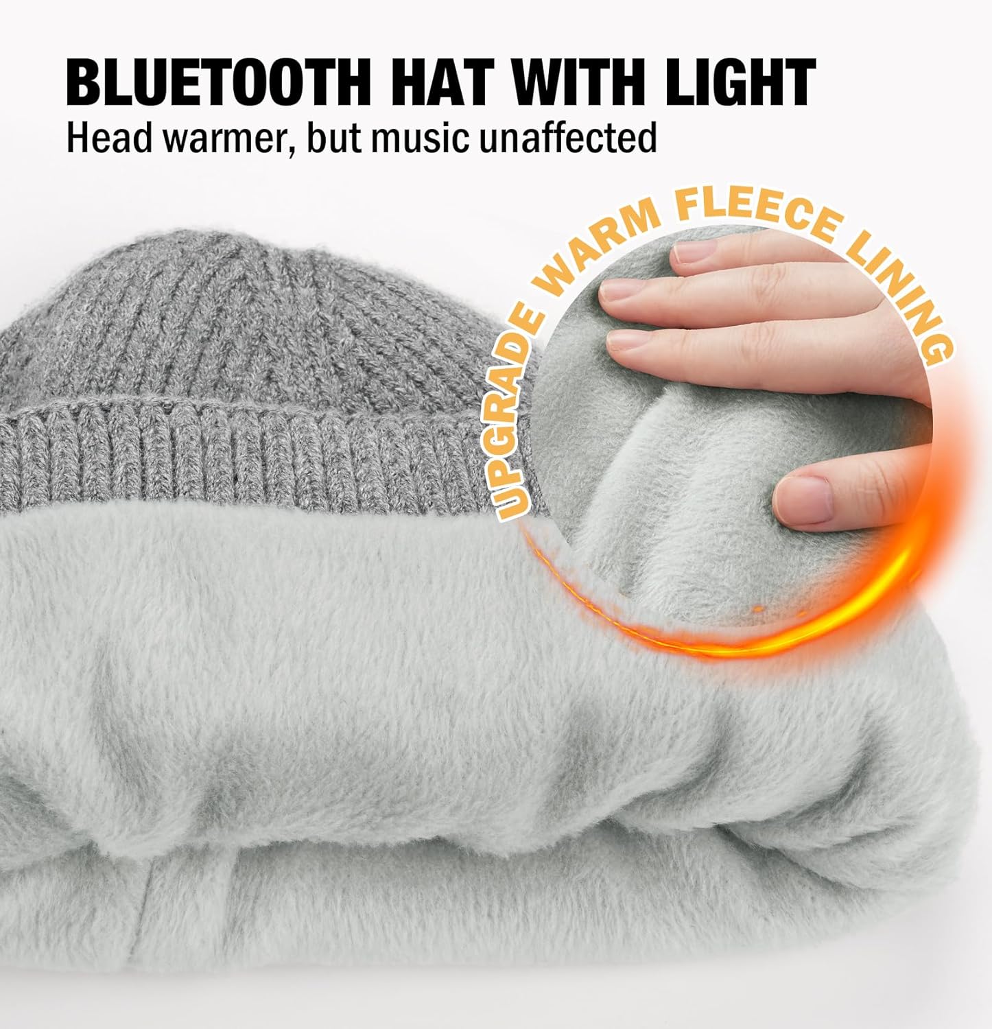 Wmcaps Fleece Lined Bluetooth LED Beanie, Winter Warm Hat with Light and Speaker Mic Cordless Headphones, Gifts for Men Dad