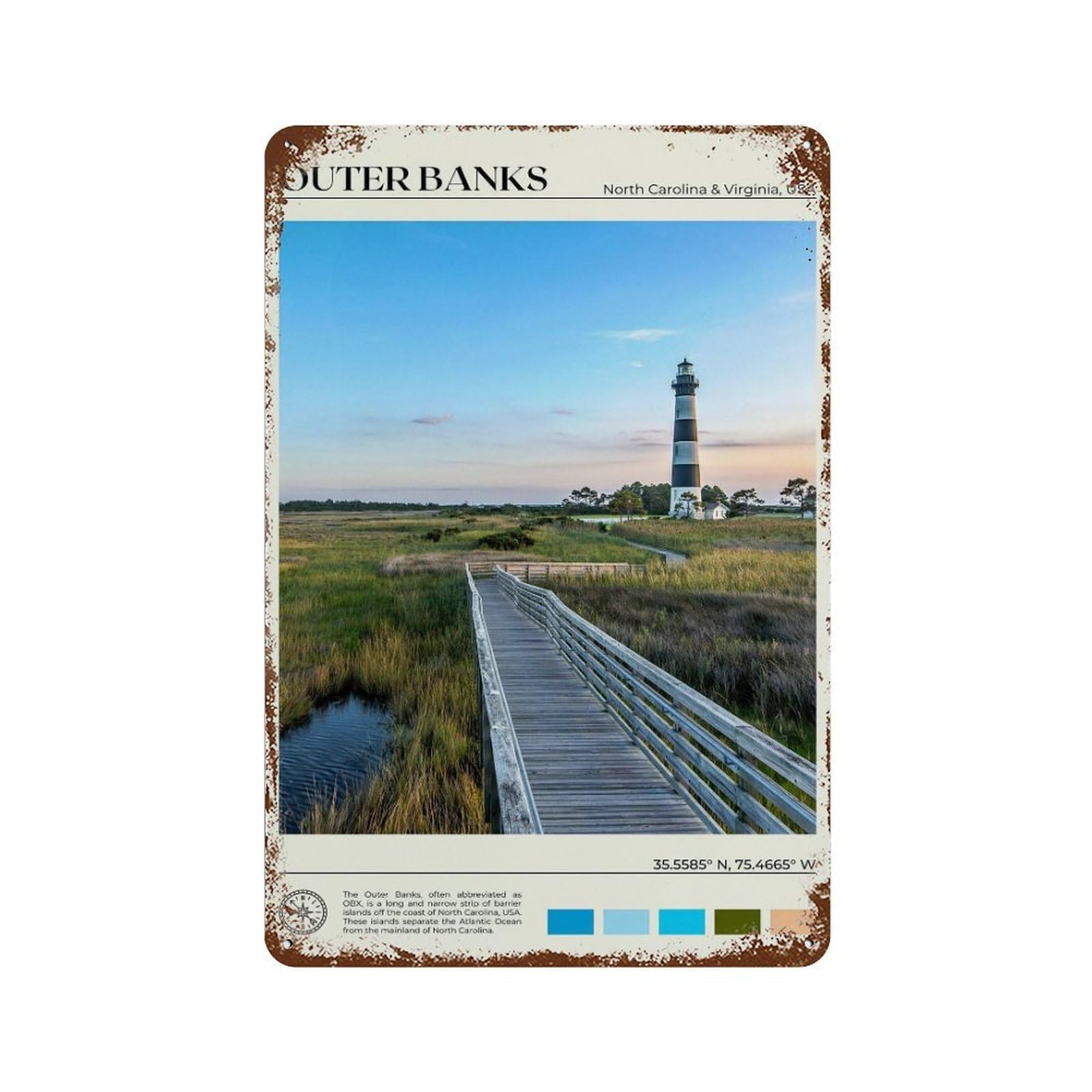 xiaoxiaoshen Real Photo Outer Banks Decor North Carolina Wall Decor Art Metal Tin Poster Modern Home Decor Art Home Bar Shop Decorations Vintage Sign 30x20cm