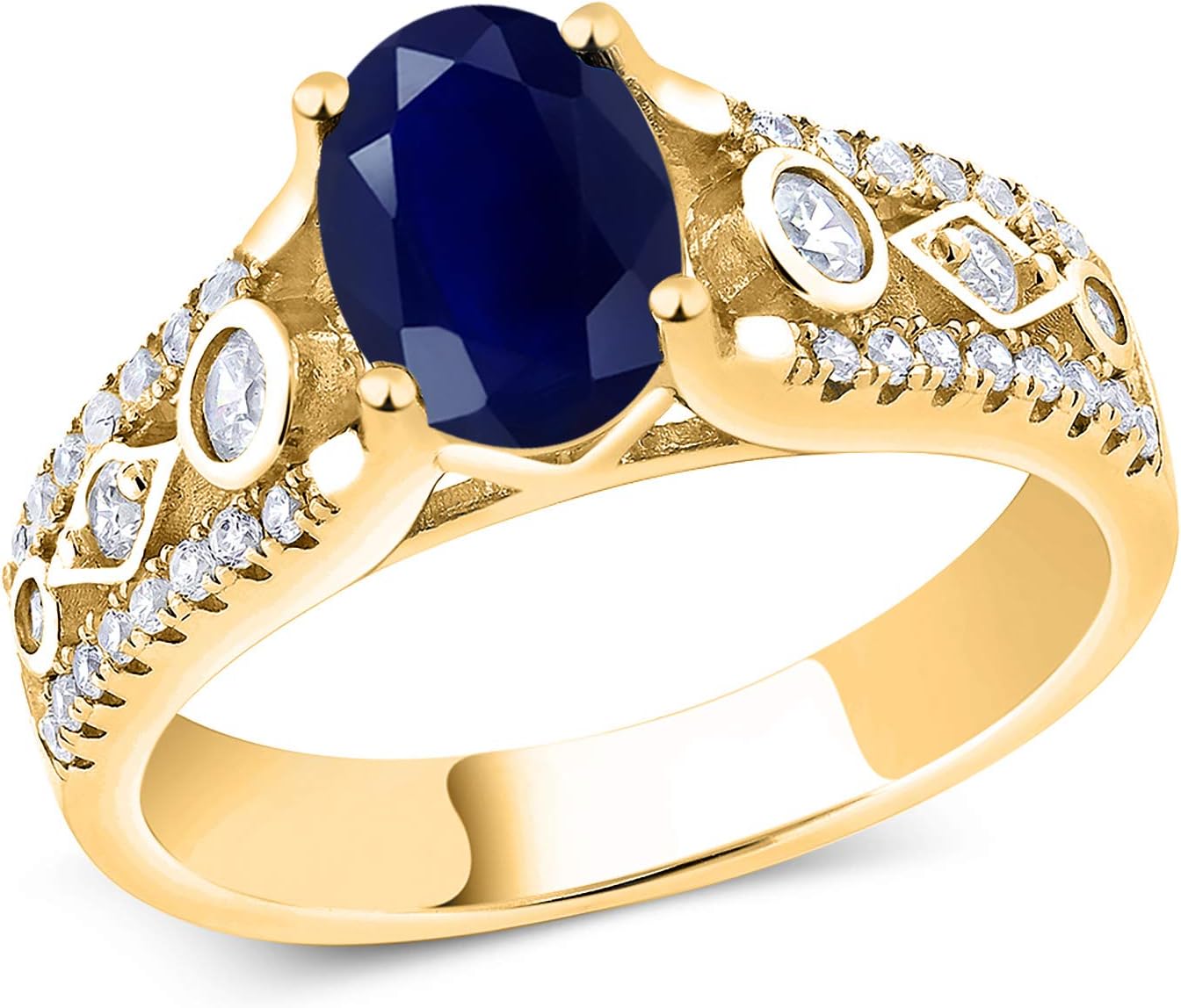 18K Yellow Gold Plated Silver Gemstone Birthstone Ring for Women | Oval 8X6MM with Round Accents | Intricate Milgrain and Filigree Detail | Fine Jewelry for Engagement Wedding Anniversary | Sizes 5-9