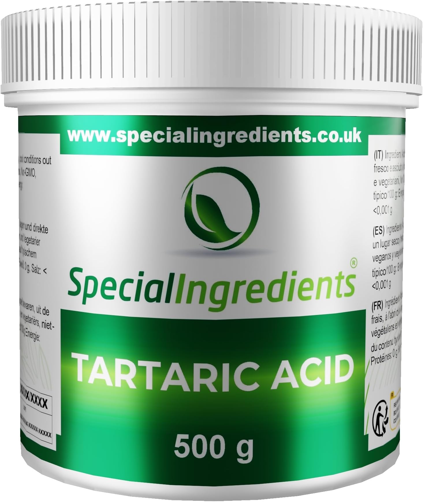Special Ingredients Tartaric Acid Powder 1kg Premium Quality - Vegan, Non-GMO, Gluten Free - Recyclable Container
