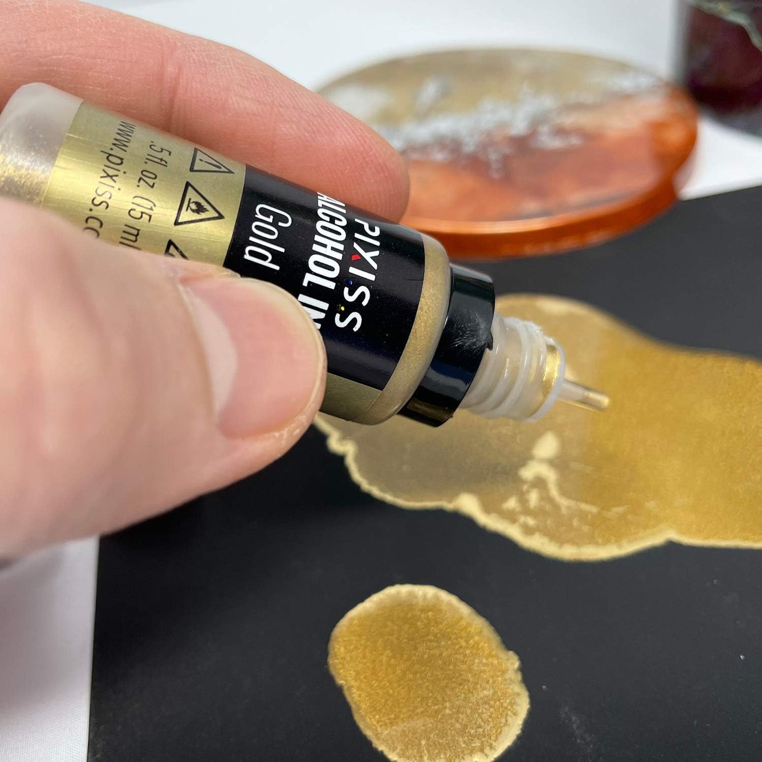 Pixiss Metallic Alcohol Inks, Pearl, Gold, Silver, Gunmetal, Copper, 0.5oz and Alcohol Ink Paper 25 Sheets - Pixiss Heavy Weight Ink & Watercolor Paper 5x7 Inches