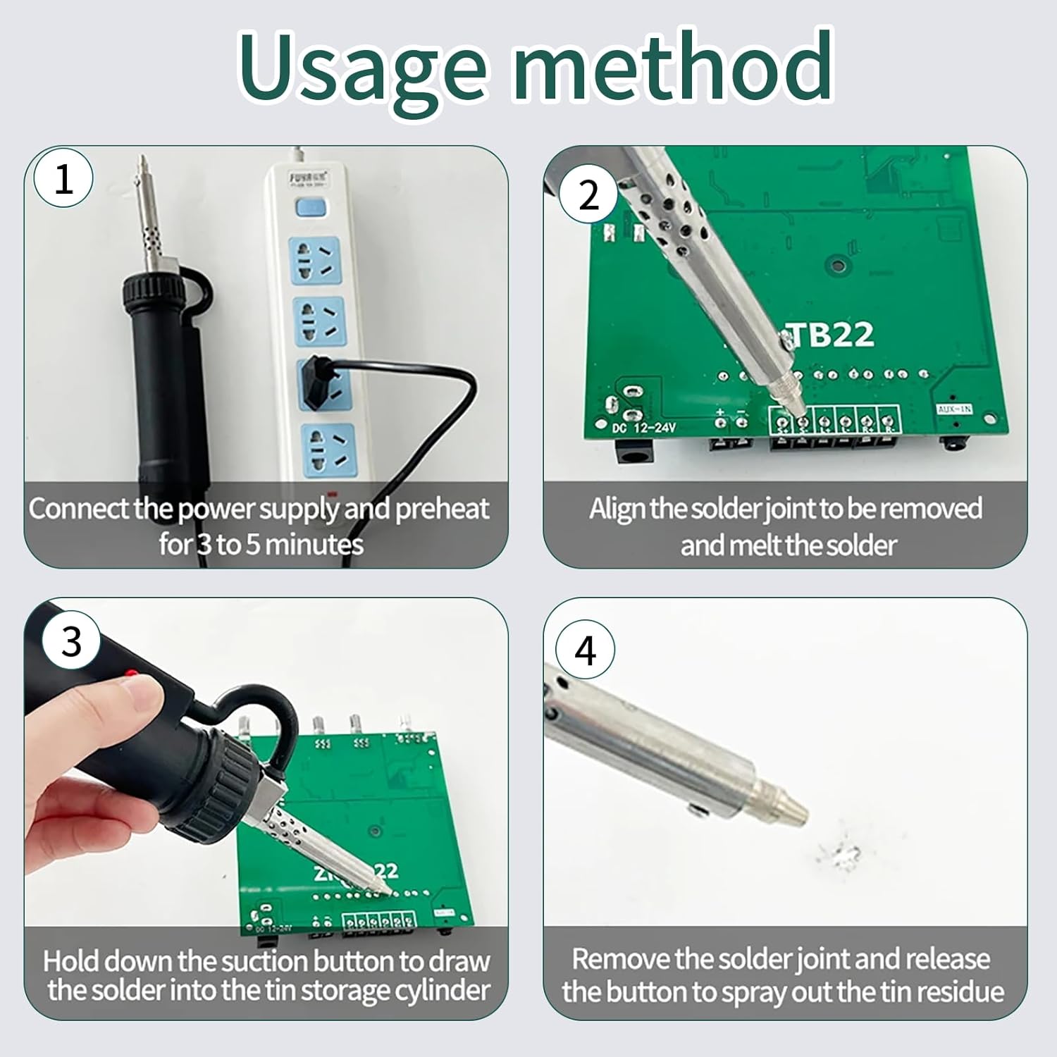 JUSTHERE Electric Desoldering Gun, Automatic Solder Sucker Portable Desoldering Pump, Solder Tin Sucker Desoldering Tool AC 110V 30W with 3pcs Soldering Suction Tips