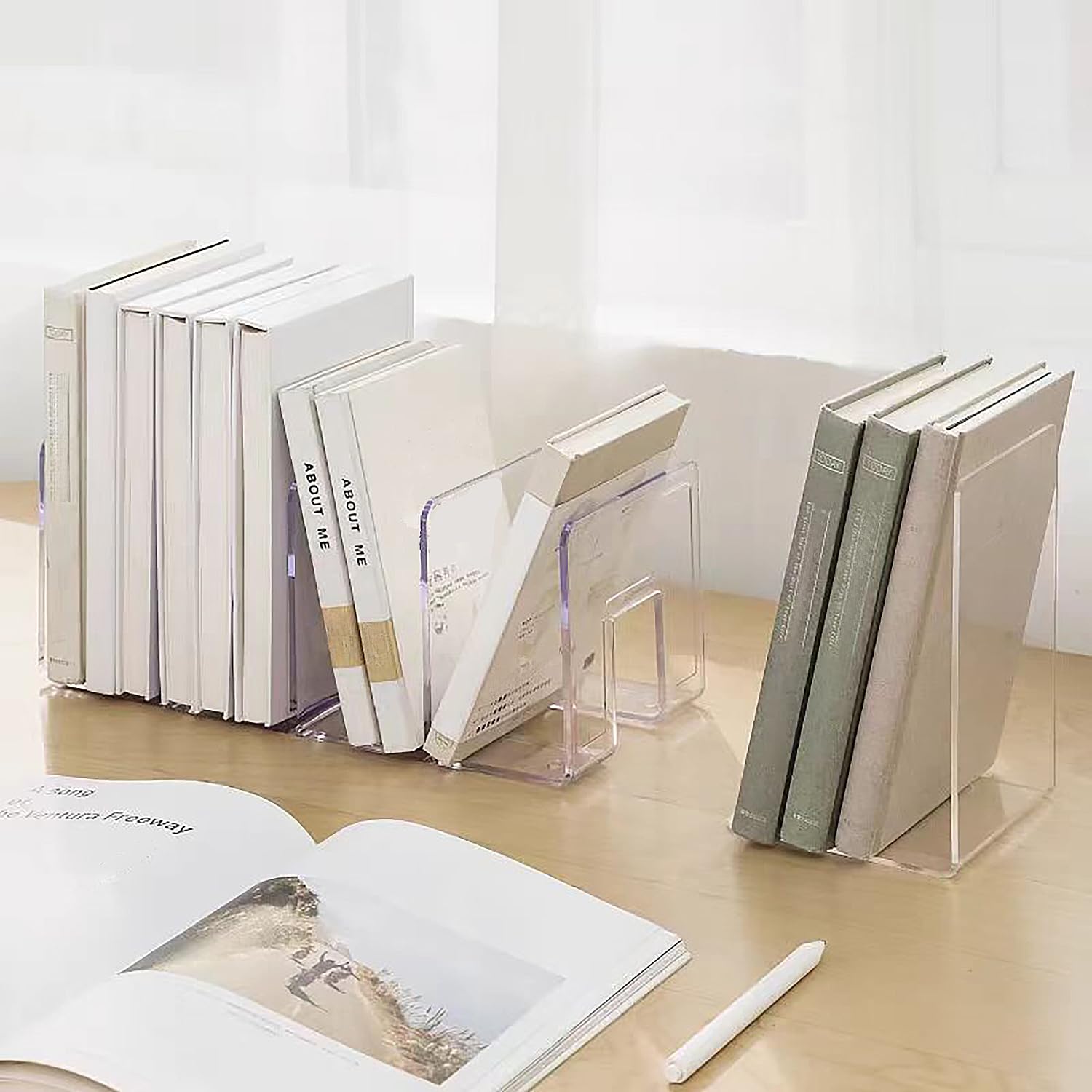 Organizzatore di file in acrilico trasparente, cartella da scrivania per borse, libri, buste, posta, documenti, quaderni, confezione da 2
