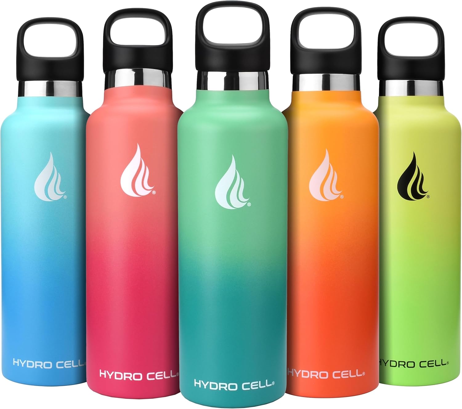 HYDRO CELL Stainless Steel Water Bottle with Straw & 2 Standard Mouth Lids (32oz 24oz 20oz 16oz) Keeps Liquids Hot or Cold w/Double Wall Vacuum Insulated Leak Proof Sport Design (Mint/Green 24oz)