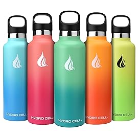 HYDRO CELL Stainless Steel Water Bottle with Straw & 2 Standard Mouth Lids (32oz 24oz 20oz 16oz) Keeps Liquids Hot or Cold w/Double Wall Vacuum Insulated Leak Proof Sport Design (Mint/Green 24oz)