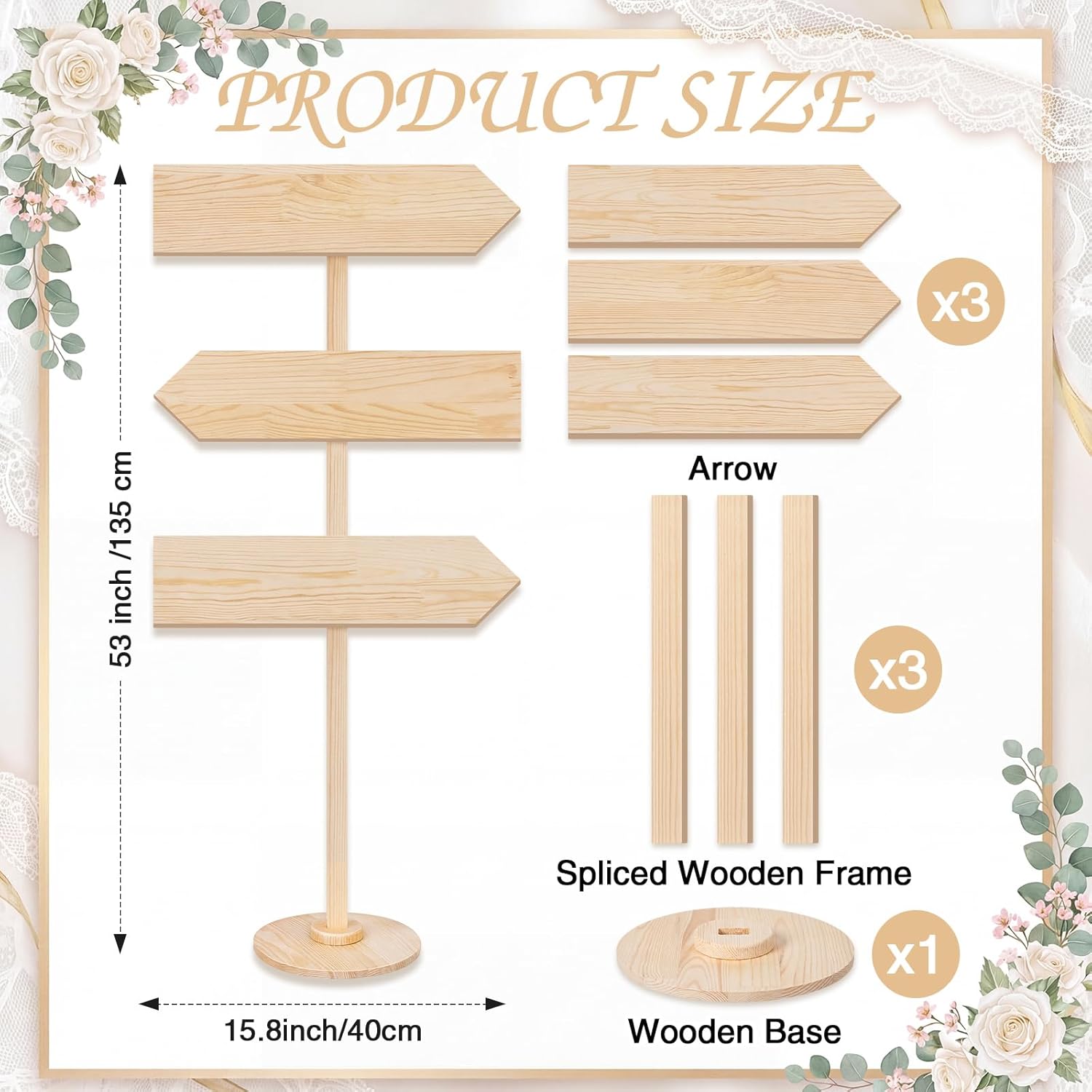 Chunful Wooden Blank Arrow Signs with Stakes, Wood Blank Directional Yard Sign for Outdoor Lawn Patio Yard Garden Weddings Birthday Party Guidepost Decorations(Natural Wood,53 Inch)