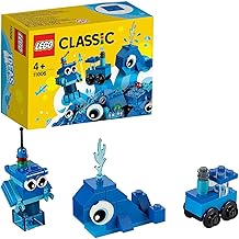 LEGO 11006 Classic Creative Blue Bricks Starter Set, Preschool Learning Toys, Gift for Boys & Girls age 4 plus Year Old, with Toy Whale, Train and Robot