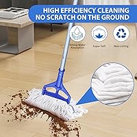 Vista 4 de Trapeador de cuerda de extremo de bucle resistente, trapeador industrial comercial con cabezales de repuesto adicionales, mango largo de 59 pulgadas