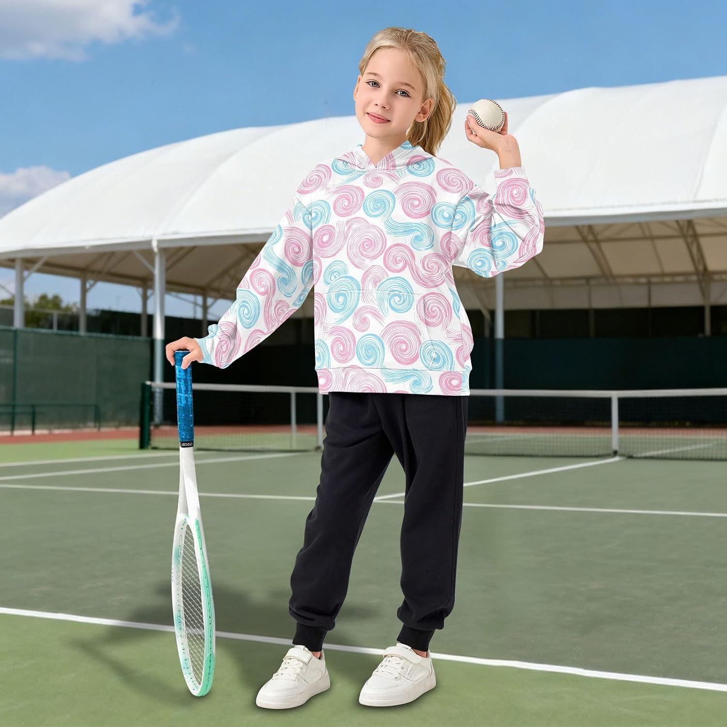 ALAZA Swirl Pink & Blue Hoodies Sweatshirt for Boys Girls Kids Hooded Pullover Top