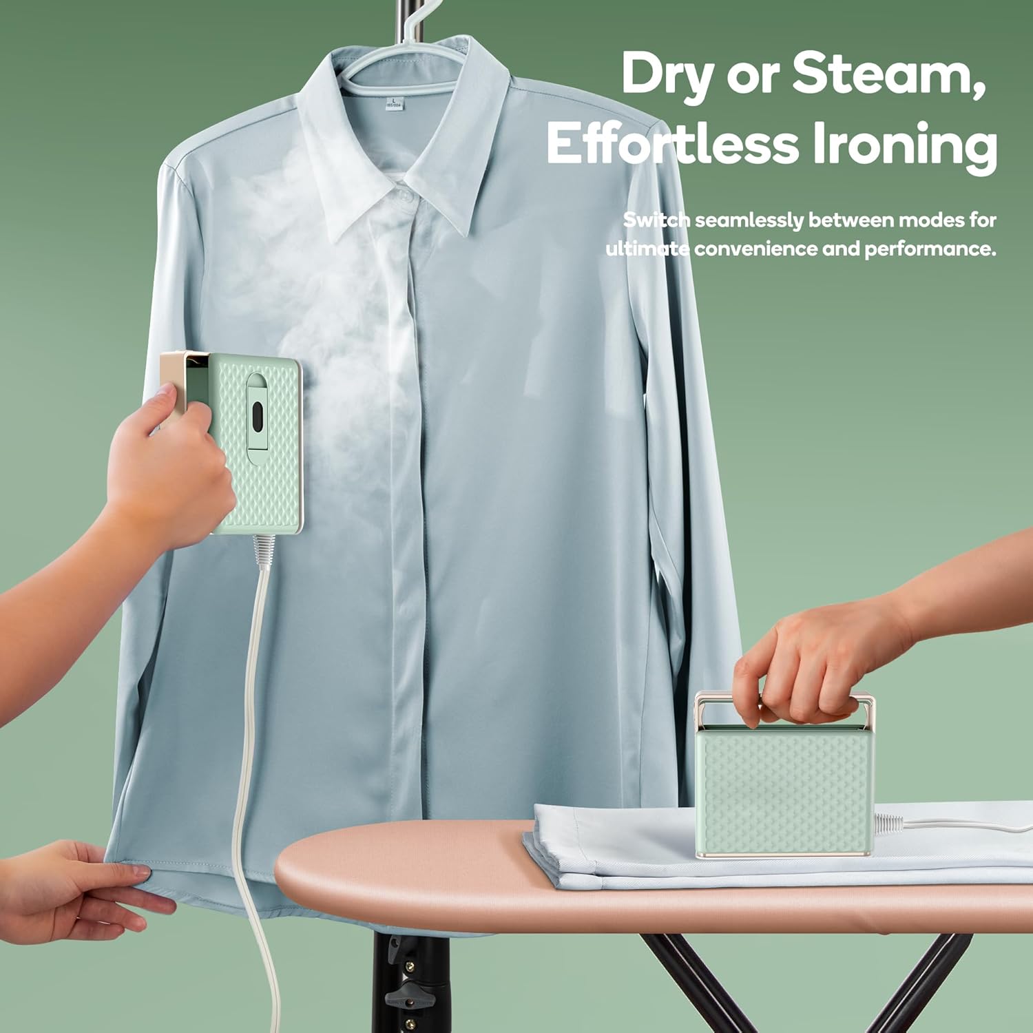 Newbealer Travel Steam Iron for Clothes, Global Voltage 100-240V Handheld Steamer, 293℉ Dry Iron, Non-Stick Ceramic Soleplate, Horizontal & Vertical Steaming, Auto-off, Silicone Mat &Carry Bag (Green)