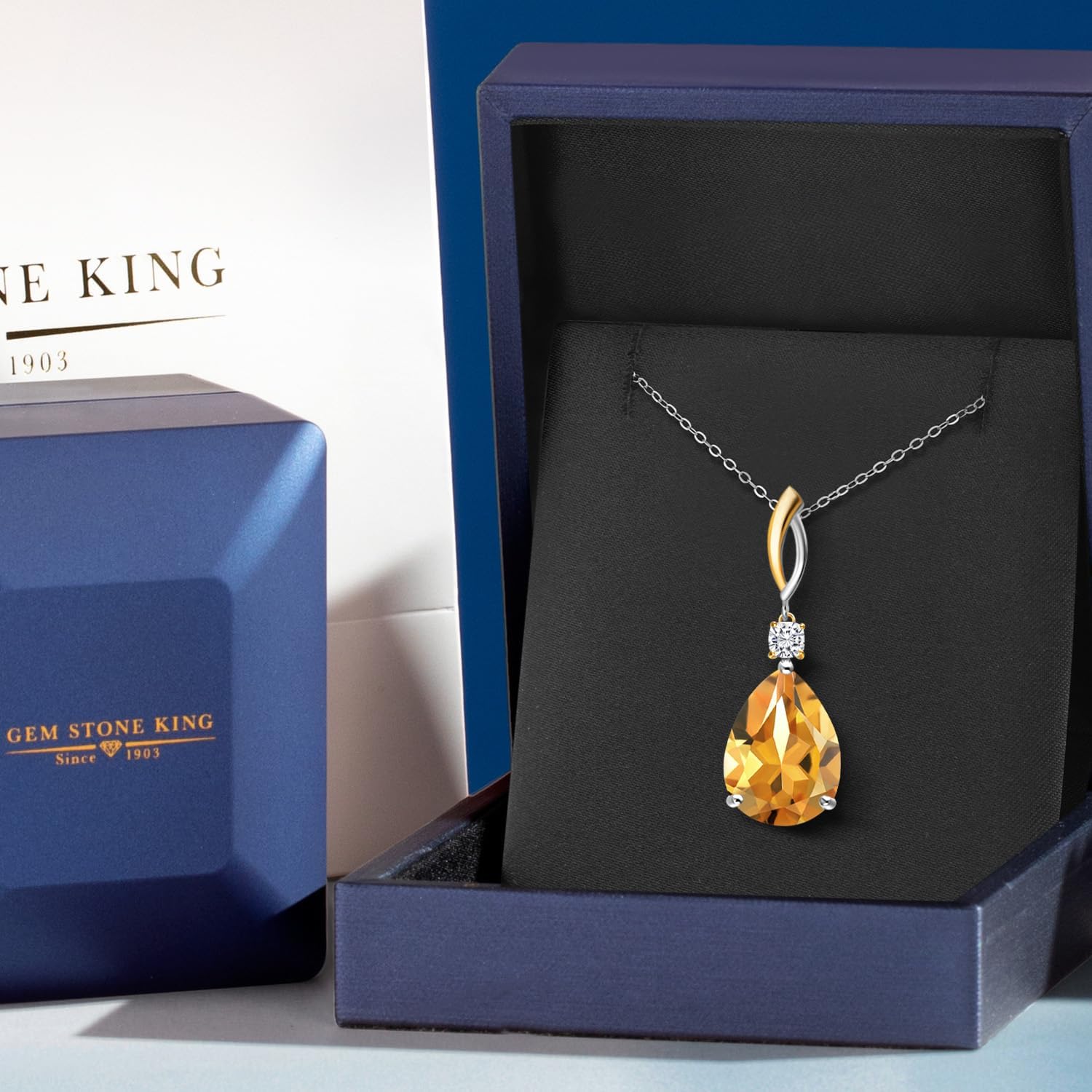 Gem Stone King 925 Silver and 10K Yellow Gold Yellow Citrine and White Moissanite Pendant Necklace for Women | 11.12 Cttw | Gemstone November Birthstone | Pear Shape 18X13MM | With 18 Inch Chain - Image 5
