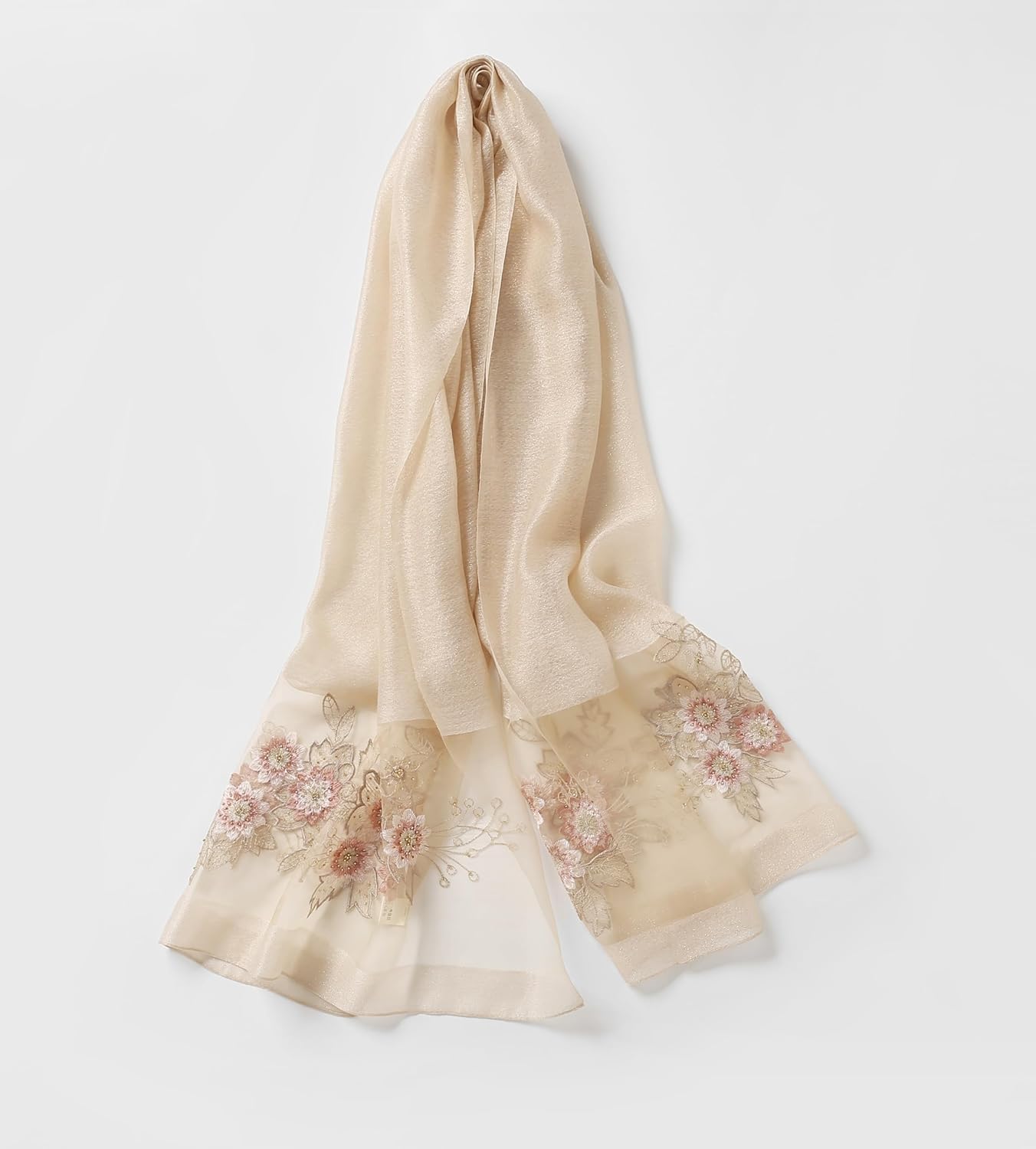 Jeelow Silk Wool Floral Fashion Scarf Shawl Wrap Lightweight Sheer For Women Floral Embroidery Wedding Party Prom - Image 2