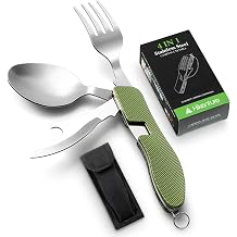 HIKENTURE 4-in-1 Camping Utensils,Stainless Steel Spoon Fork Knife Combo with Bottle Opener,Backpacking Eating Cutlery for Traveling,Hiking,Scouting Hobo Multitool Set (Army Green)