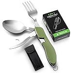 HIKENTURE 4-in-1 Camping Utensils,Stainless Steel Spoon Fork Knife Combo with Bottle Opener,Backpacking Eating Cutlery for Traveling,Hiking,Scouting Hobo Multitool Set (Army Green)