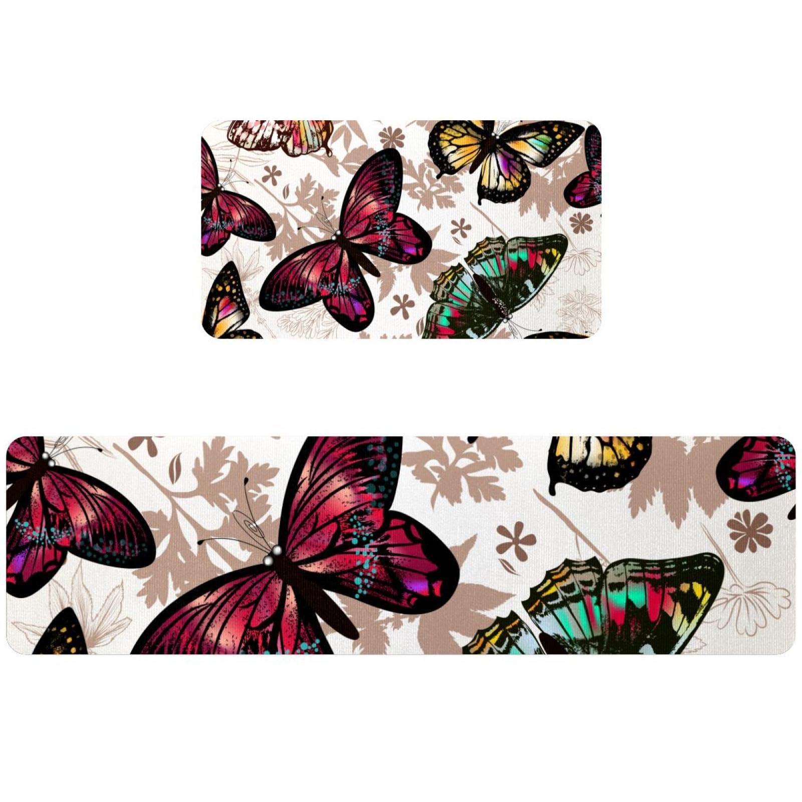 Tapis de cuisine antidérapants lot de 2 lavables motif papillon pour buanderie