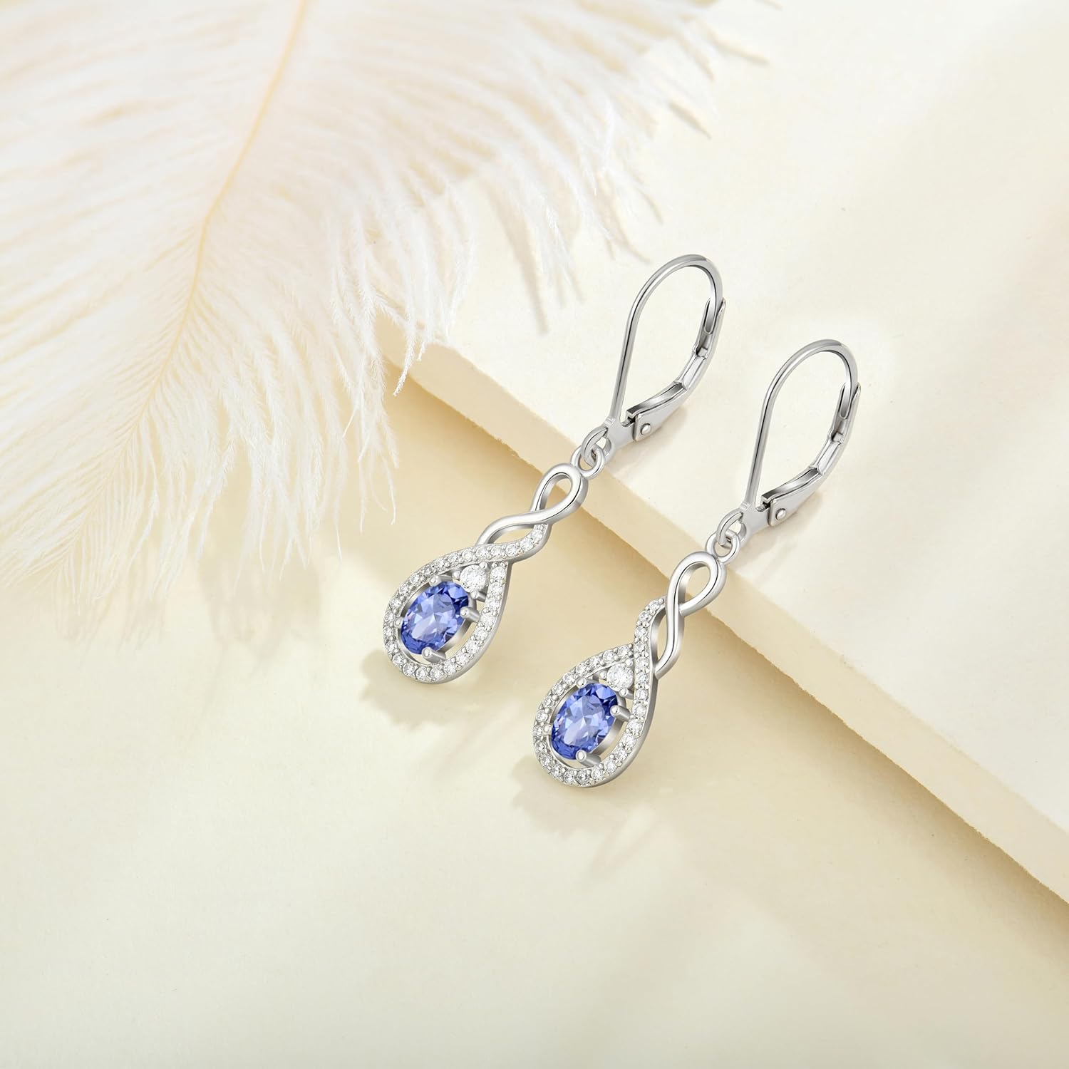 Oval Cut Dangle Drop Earrings 925 Sterling Silver Infinity Twisted Leverback Earrings Birthstone Jewelry for Women - Image 4