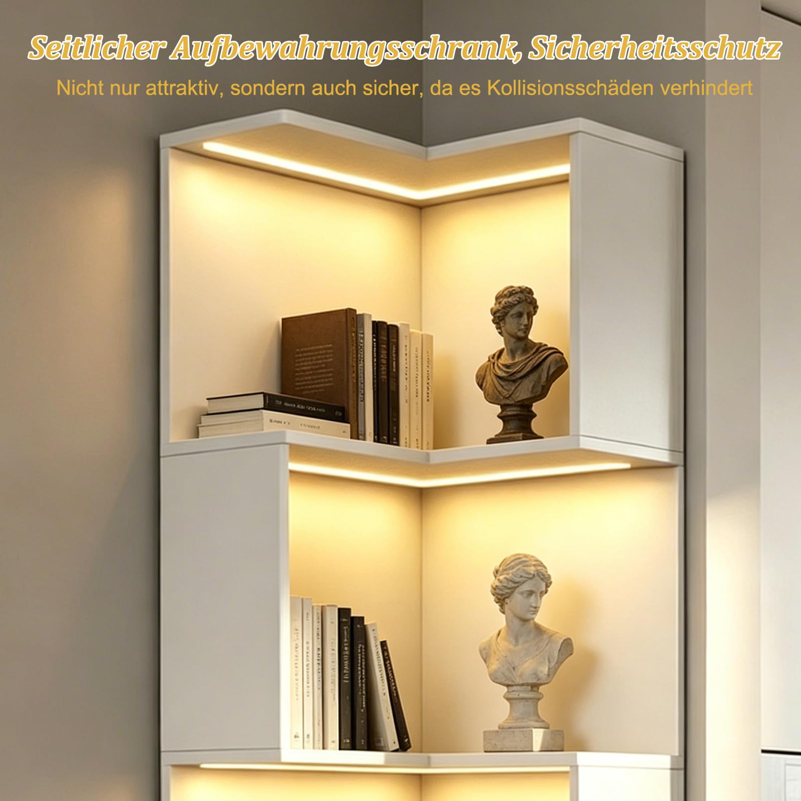 TWSOUL Estantería de Esquina con Luces LED RGB, Estante Esquinero Moderno de 5 Niveles (175cm Alto), Estantería Multifuncional de Madera en Forma de L para Decoración de Salón, Habitación, Blanco