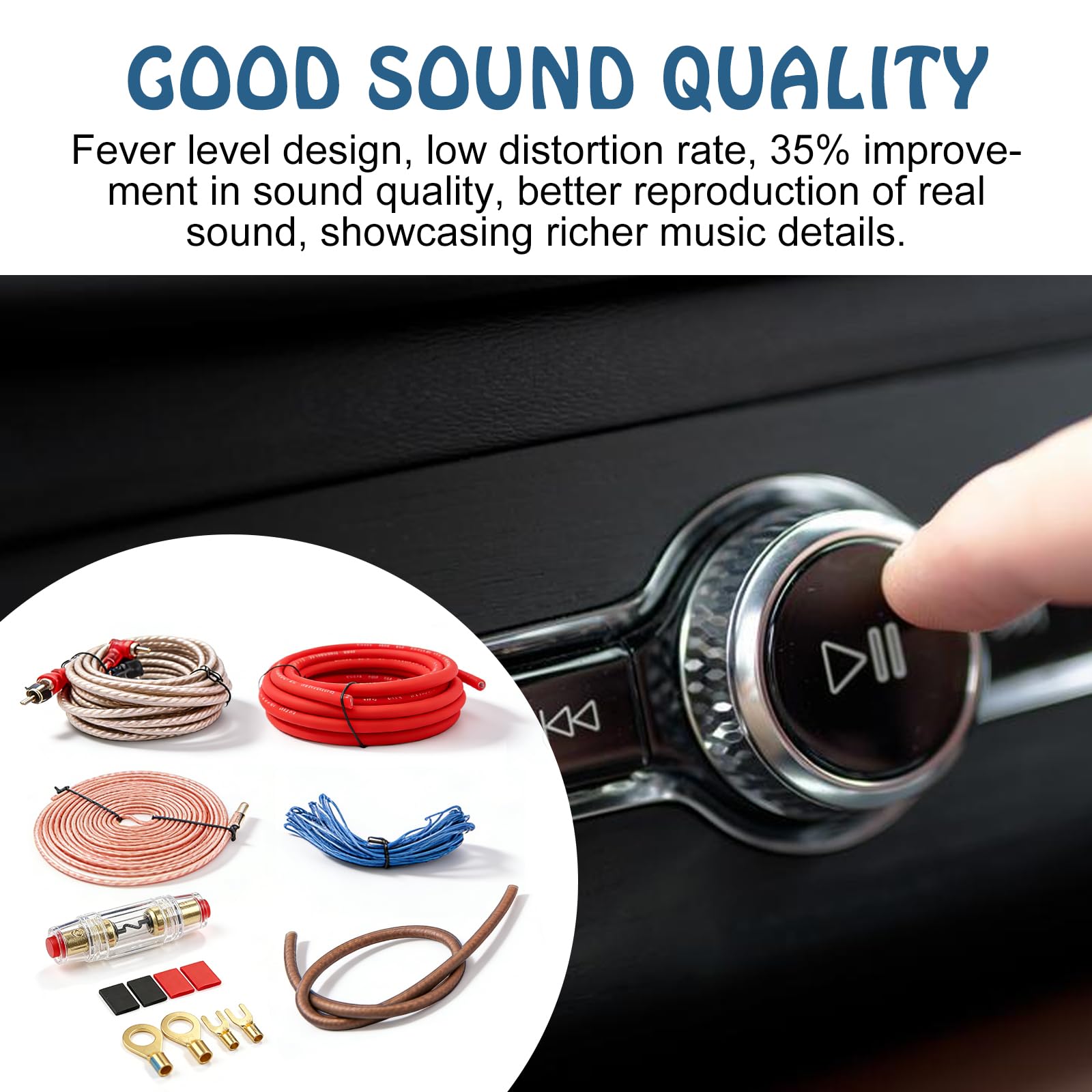Vegena Subwoofer Kabel Set, 5 Meter Endstufe Kabel Set, Auto Verstärker Kabelsatz, Kfz Verstärker Kabelsatz Anschluss Set Car Audio Wire Kabelset Endstufekabel Für Audio-Upgrade Car Audio Endstufen